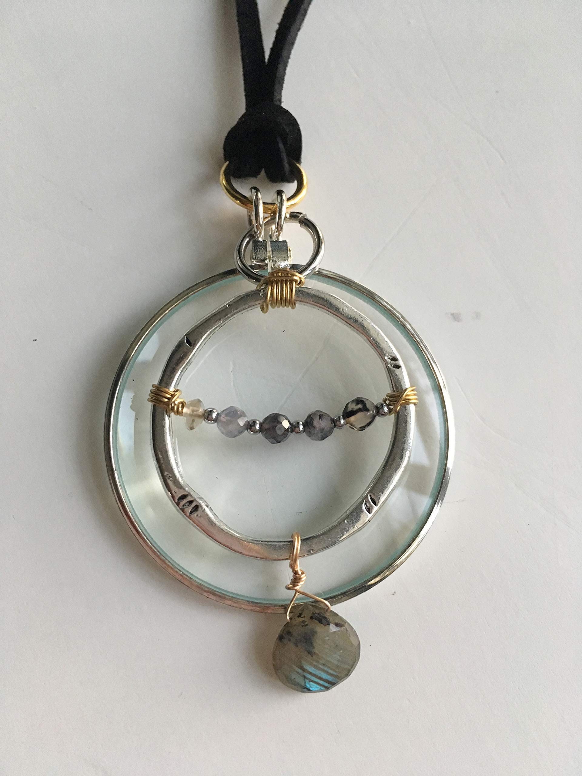 Magnifying Necklace with Gemstone Energy - Handmade Loupe Pendant by Wendra for Jewelry Lovers & Crystal Healing | Perfect for Reading, Crafting & Spiritual Meditation
