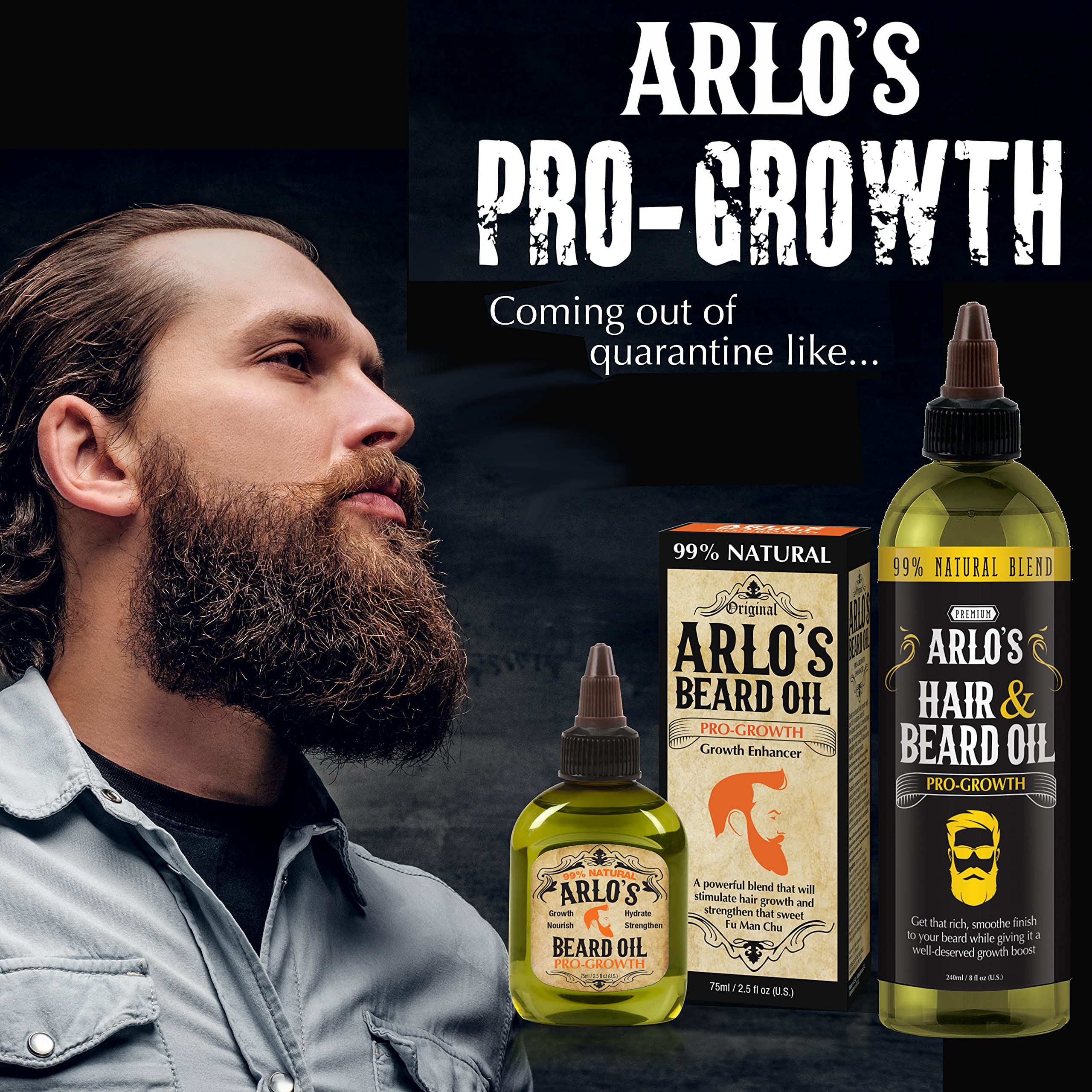 Arlo's Pro-Growth Hair & Beard Oil - 8oz Natural Hair Growth Serum for Men | Mustache Oil, Beard Oil & Scalp Treatment | Promotes Thicker Hair & Faster Growth - Perfect for Daily Grooming & Styling Routine