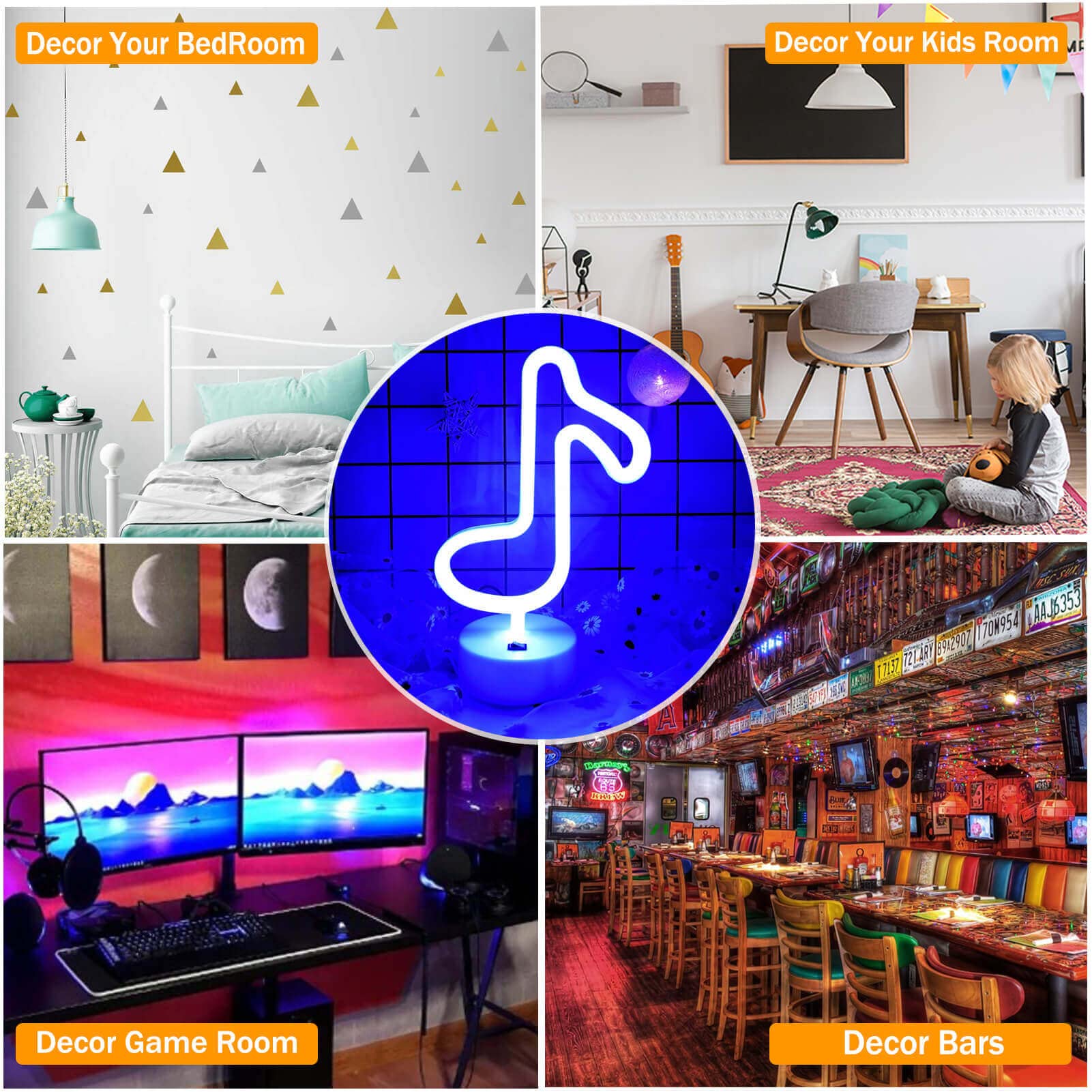 LED Music Note Neon Light Sign - USB/Battery Powered Blue Neon Night Light for Bedroom Decor - Perfect for Kids' Rooms, Parties & Music Themed Spaces
