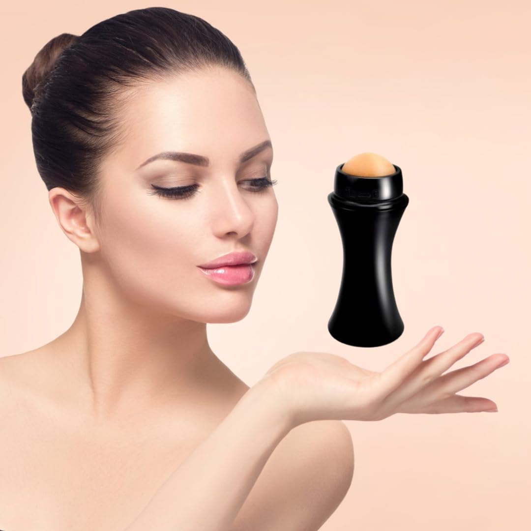 Volcanic Stone Face Roller for Oily Skin - Reusable Oil Absorbing Roller | Makeup Friendly Oil Control Skincare Tool | Black | Perfect for On-the-Go Shine Control & Touch-Ups