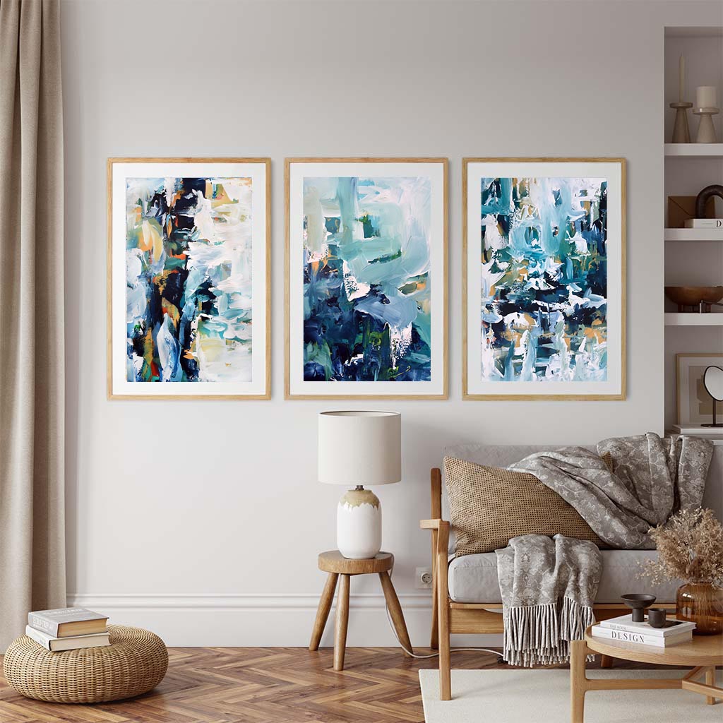 Textured Blue Abstract Wall Art - Set of 3 Canvas Prints for Modern Home & Office Decor | Living Room, Bedroom, Dining Room Wall Decorations