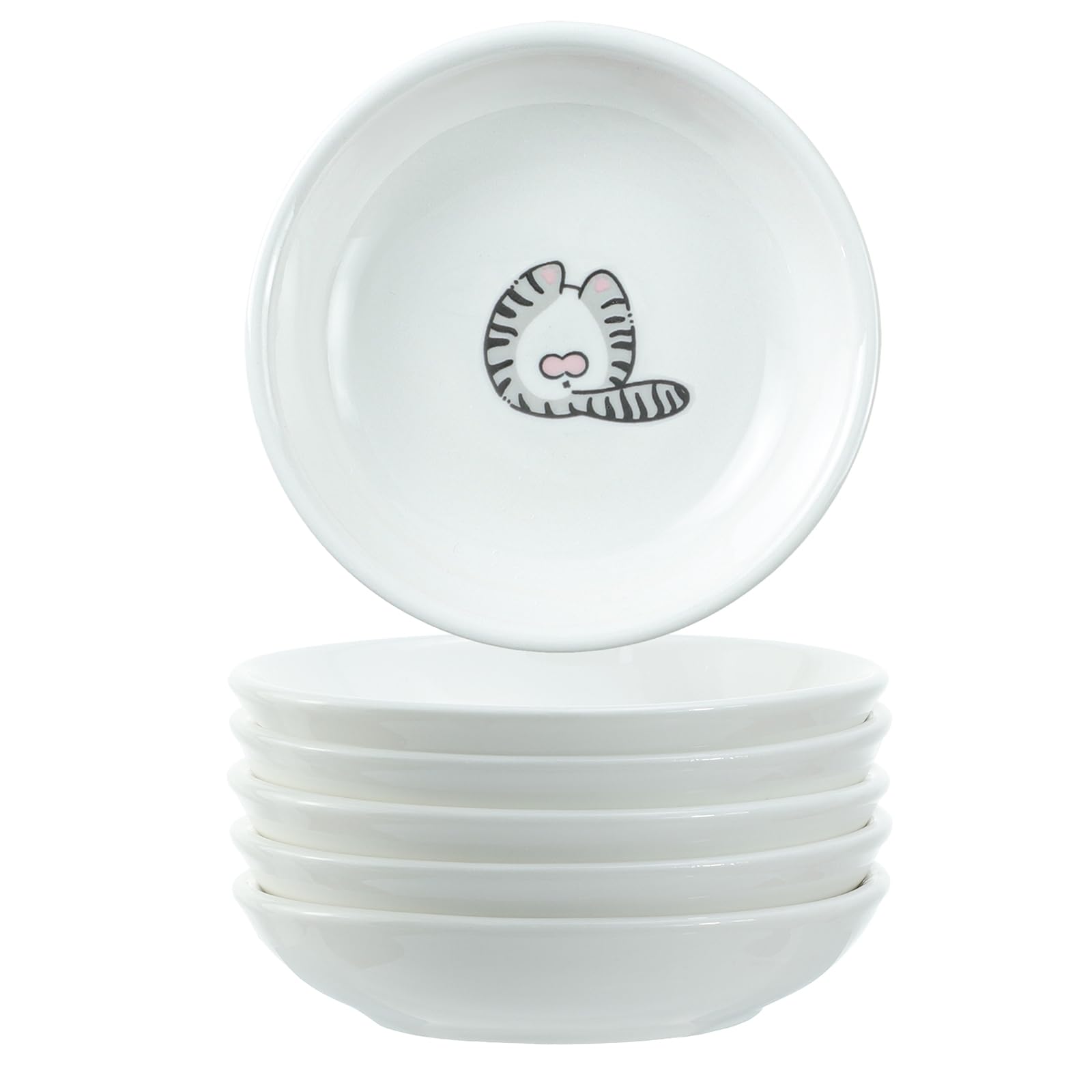 Funny Cartoon Cat Ceramic Sauce Dishes - Cute Cat Butt Sushi Soy Dipping Bowls & Appetizer Plates - Set of 6 Small Serving Dishes for Kitchen, Home Decor & Cat Feeding | Perfect for Sushi Parties, Asian Dining & Pet Lovers Gifts