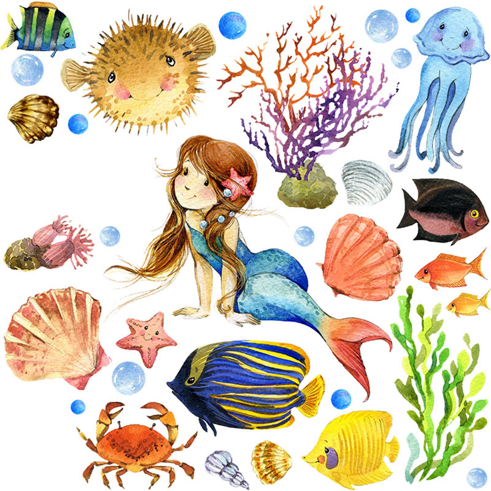 Underwater World Wall Decor Stickers - Waterproof Removable Vinyl Wall Art for Bedroom, Living Room, Porch - Simple Home Decoration (One Size) - Perfect for Kids Rooms, Nursery, Dorm & Office Spaces