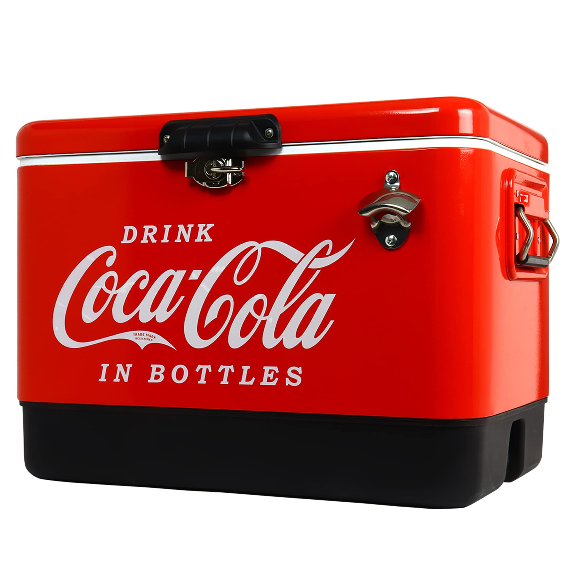 Premium Coca-Cola 51L (54 qt) Portable Ice Chest Cooler with Bottle Opener - Holds 85 Cans - Red & Black Insulated Beverage Cooler for Camping, Beach, RV, BBQs, Tailgating, Fishing & Outdoor Adventures