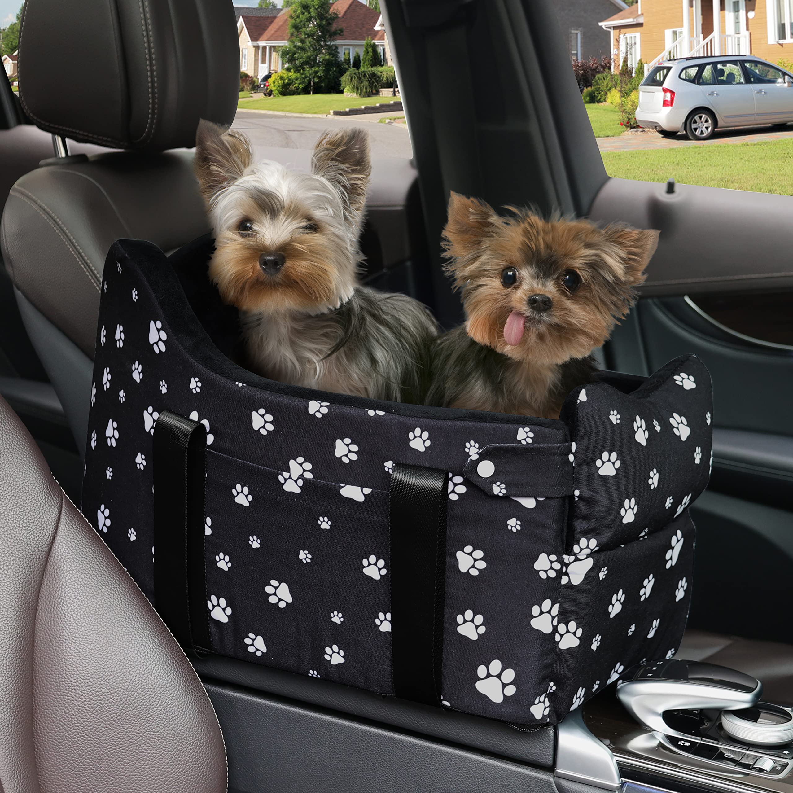 Beewarm Dog Car Seat Console Booster for Small Medium Dogs - Safe & Comfortable Pet Travel Accessory for Cars, Black | Perfect for Road Trips & Daily Commutes