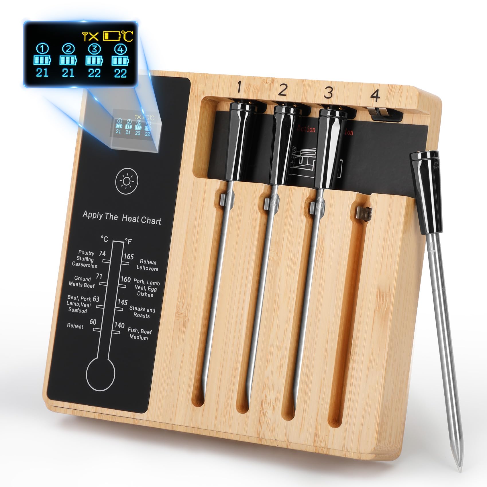 **Wireless Meat Thermometer for Grilling - 4 Probes, 500ft Remote Range, 16-Hour Battery Life, iOS/Android Compatible - Perfect for BBQ, Smoking, and Outdoor Cooking**