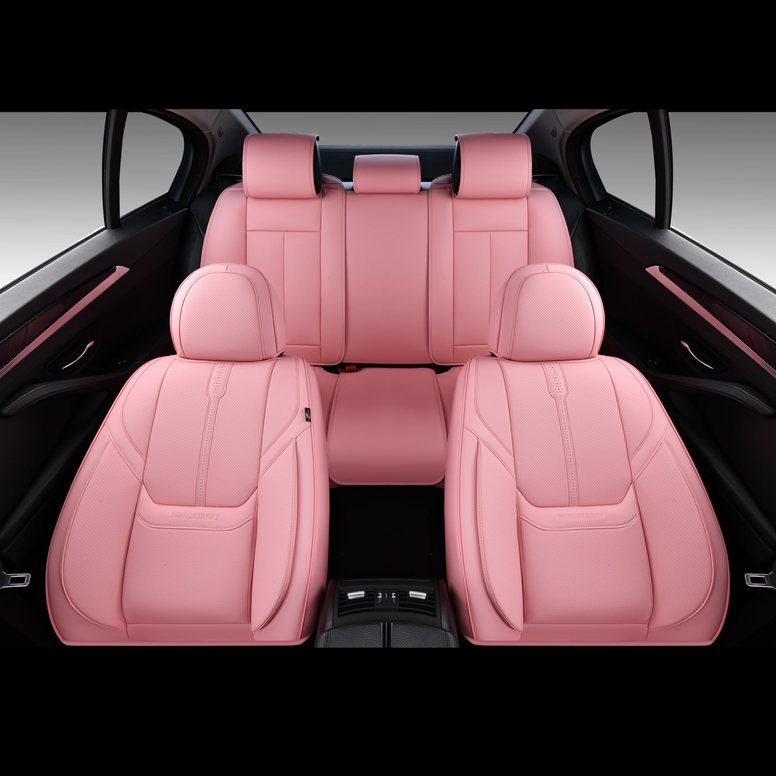 Premium Pink Nappa Leather Car Seat Covers - Waterproof, Airbag Compatible Universal Seat Protectors for SUV, Sedan & Truck | Luxury Comfort & Vehicle Protection (Pink, Full Set) - Perfect for Daily Commutes, Road Trips & Family Travel