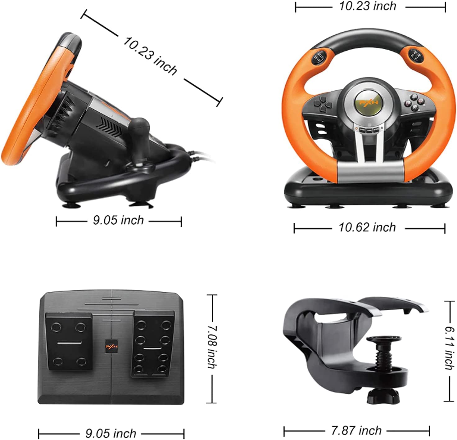 PXN V3 Pro Racing Wheel - 180° Steering Wheel for PS3, PS4, Xbox One, Xbox Series X/S, Nintendo Switch & PC - with Paddle Shifters, Gear Stick & Adjustable Pedals (Orange) - Perfect for Racing Games & Simulation Driving