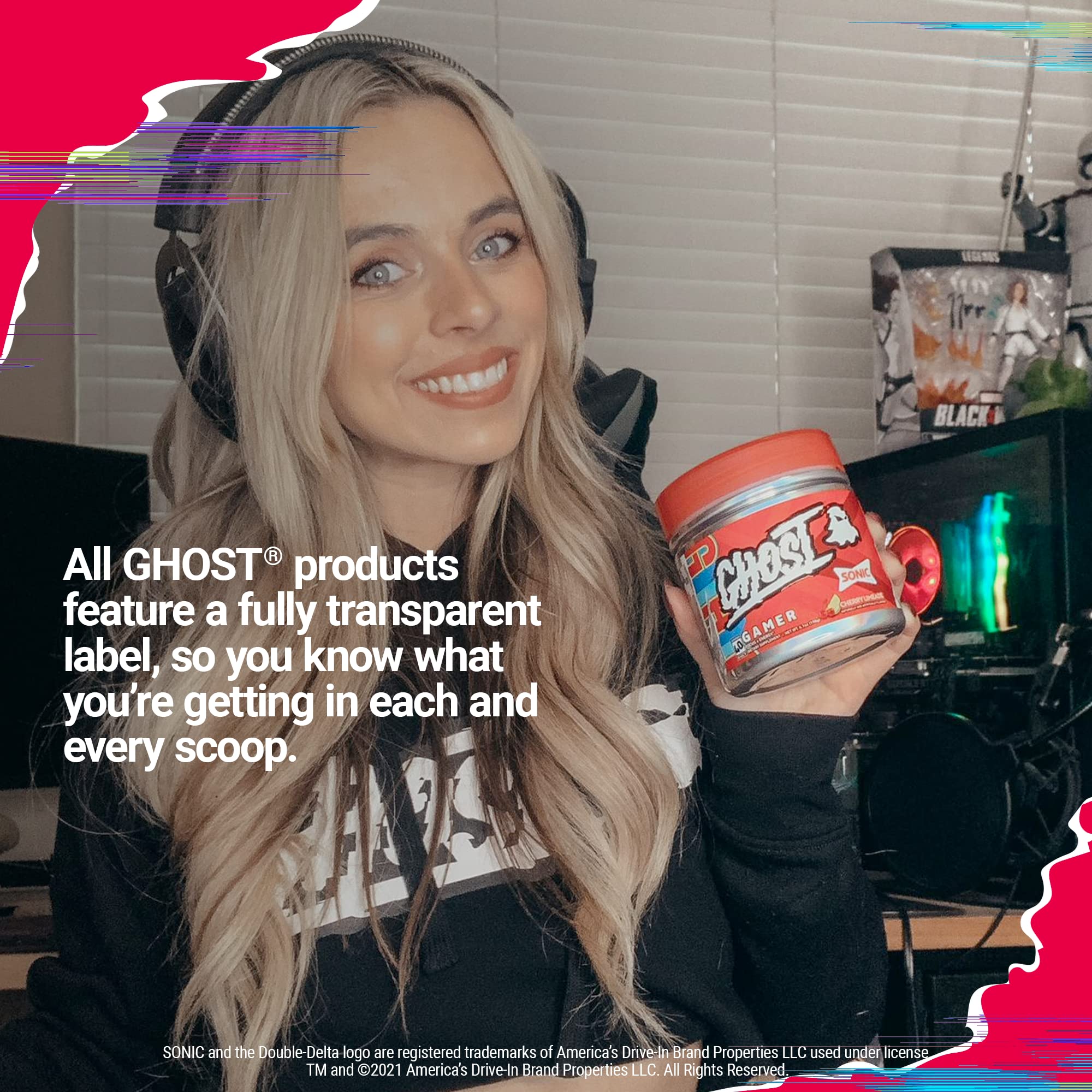 GHOST Gamer Sonic Bundle: Energy & Focus Supplement for Gamers - Ocean Water & Cherry Limeade Flavors - Boost Performance for Gaming, Studying & Workouts