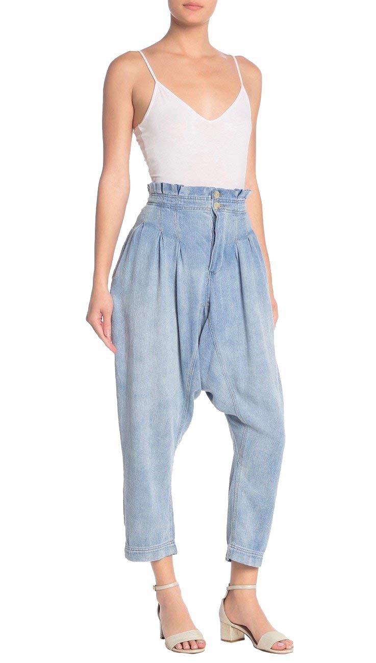 We The Free Women's High Waist Paperbag Denim Pants - Mover & Shaker Style, Blue Size 4 | Casual Chic Outfits for Work, Date Night & Weekend Wear
