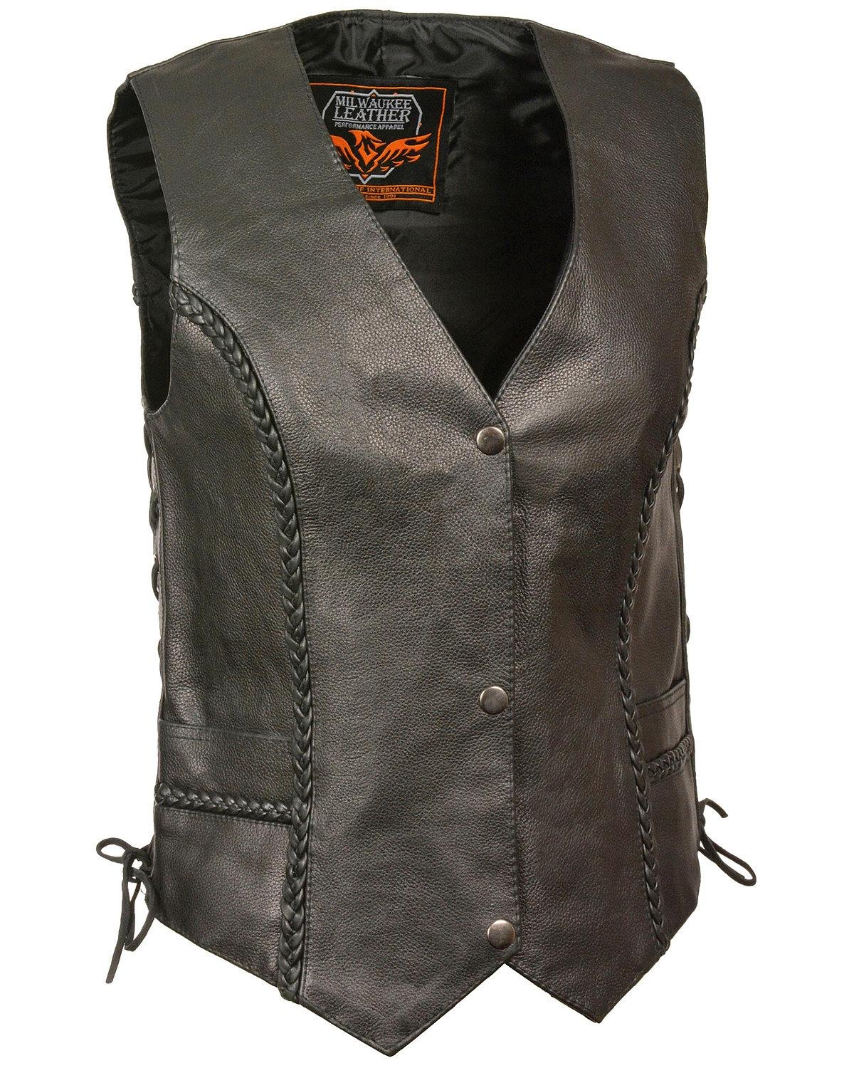 Milwaukee Leather Women's Motorcycle Braided Vest with Adjustable Side Laces ML1255 Black (Small) - Stylish & Comfortable for Riding, Biker Events & Outdoor Adventures