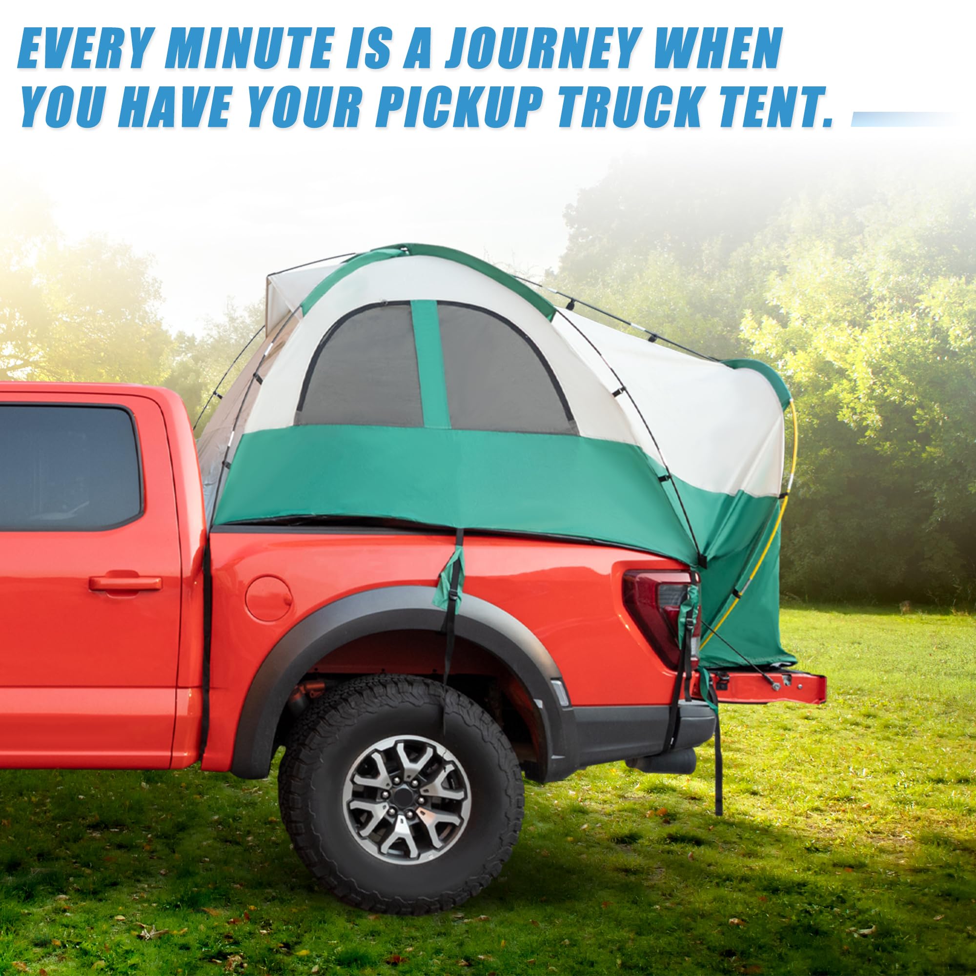 Waterproof PU2000mm Double Layer Truck Bed Tent for 6.4-6.7 FT Pickup Trucks - Portable Camping Tent with Carry Bag (Beige Green) - Perfect for Outdoor Adventures, Road Trips & Off-Grid Camping