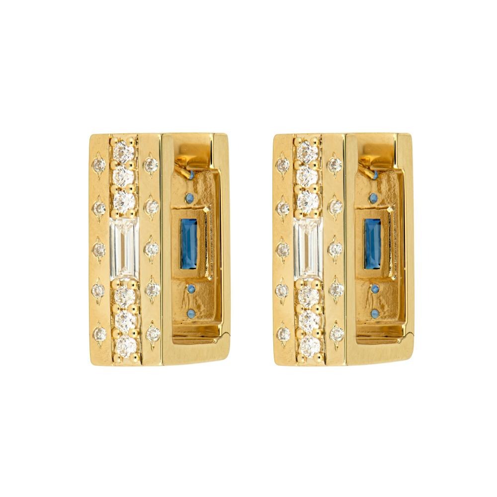 14K Gold Sapphire & Diamond Wide Rectangular Hoop Earrings for Women - Elegant Statement Jewelry for Parties, Weddings & Special Occasions
