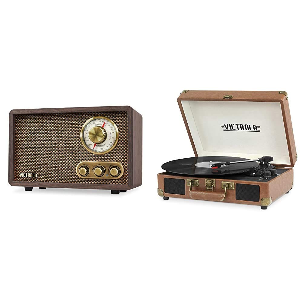 Victrola Vintage Bluetooth Radio & Portable Record Player - Wireless Streaming, Vinyl Playback - Perfect for Home, Office, and Outdoor Parties