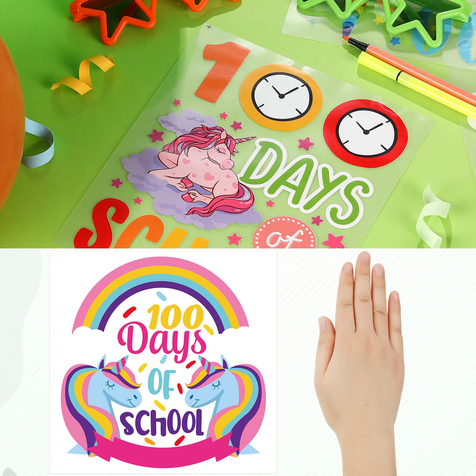 TaoBary 6-Piece DIY Iron-On Patches Kit - Unicorn & Rainbow Designs for 100 Days of School - Heat Transfer Washable Stickers for Clothing, Bags, Hats - Perfect for DIY Crafts & School Projects (Candy Theme)