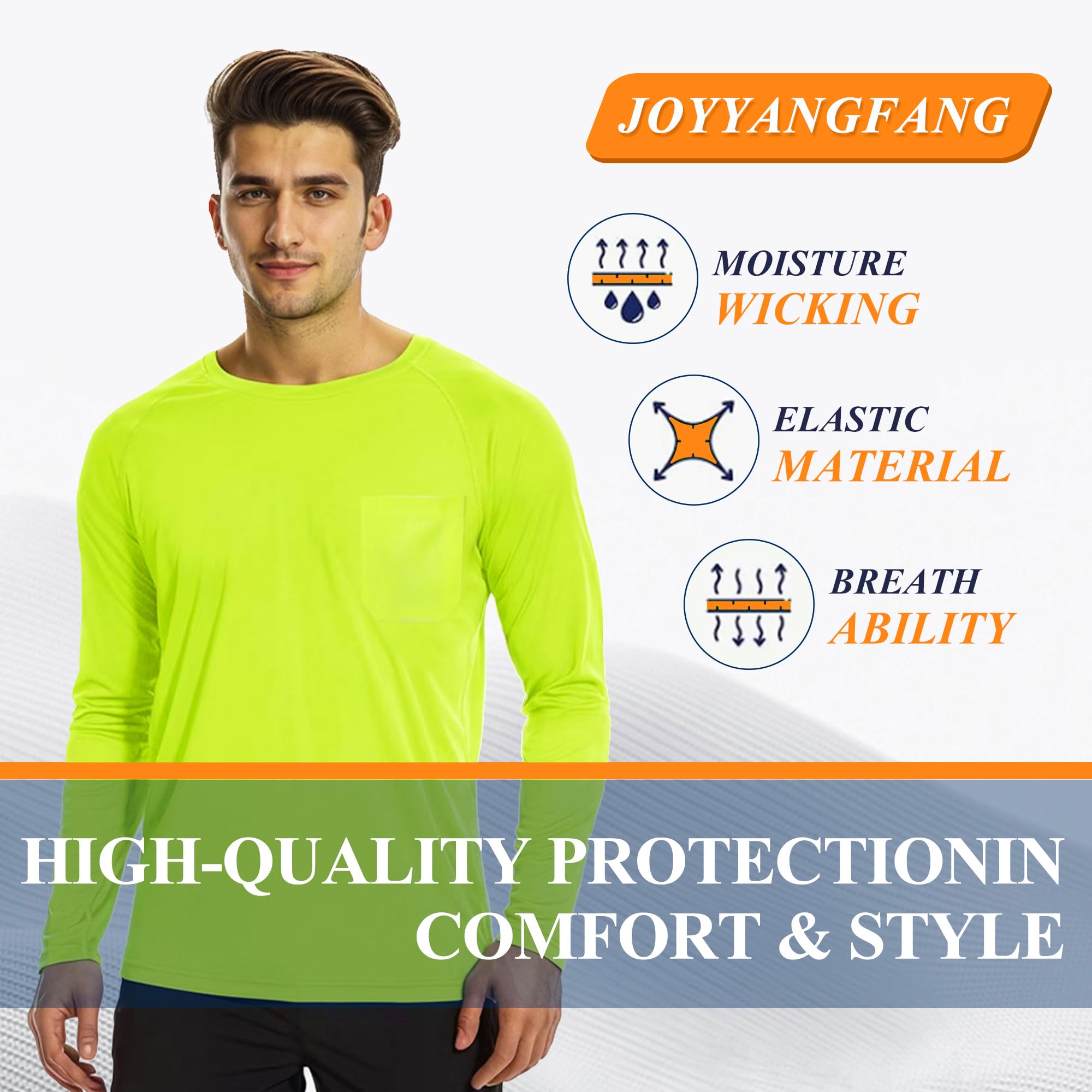High Visibility Safety T-Shirts - Long Sleeve Hi-Vis Performance Athletic Shirts (Multipack) for Construction, Running & Outdoor Work