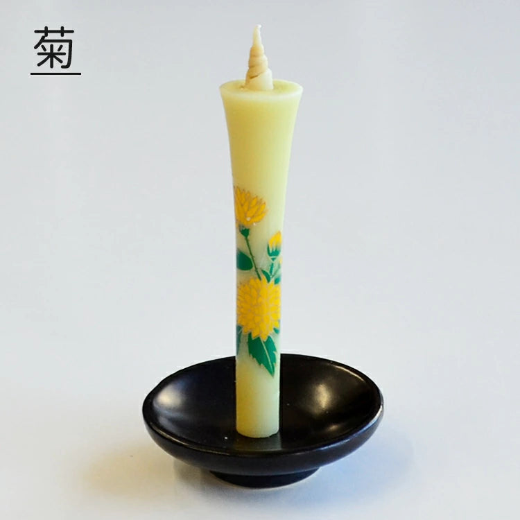 Takazawa Japanese Candles Gift Set - Ceramic Candle Holder with Four Seasons Flower Design, Traditional Wa Rousoku for Home Decor, Meditation & Romantic Ambiance