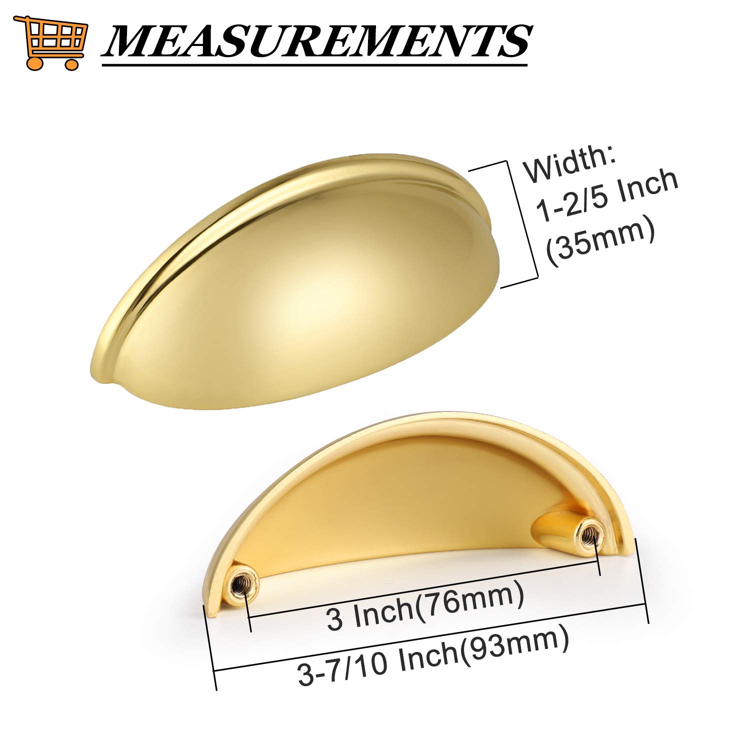 Gold Cabinet Handles 3 Inch (12 Pack) - Modern Shell Style for Kitchen & Bathroom