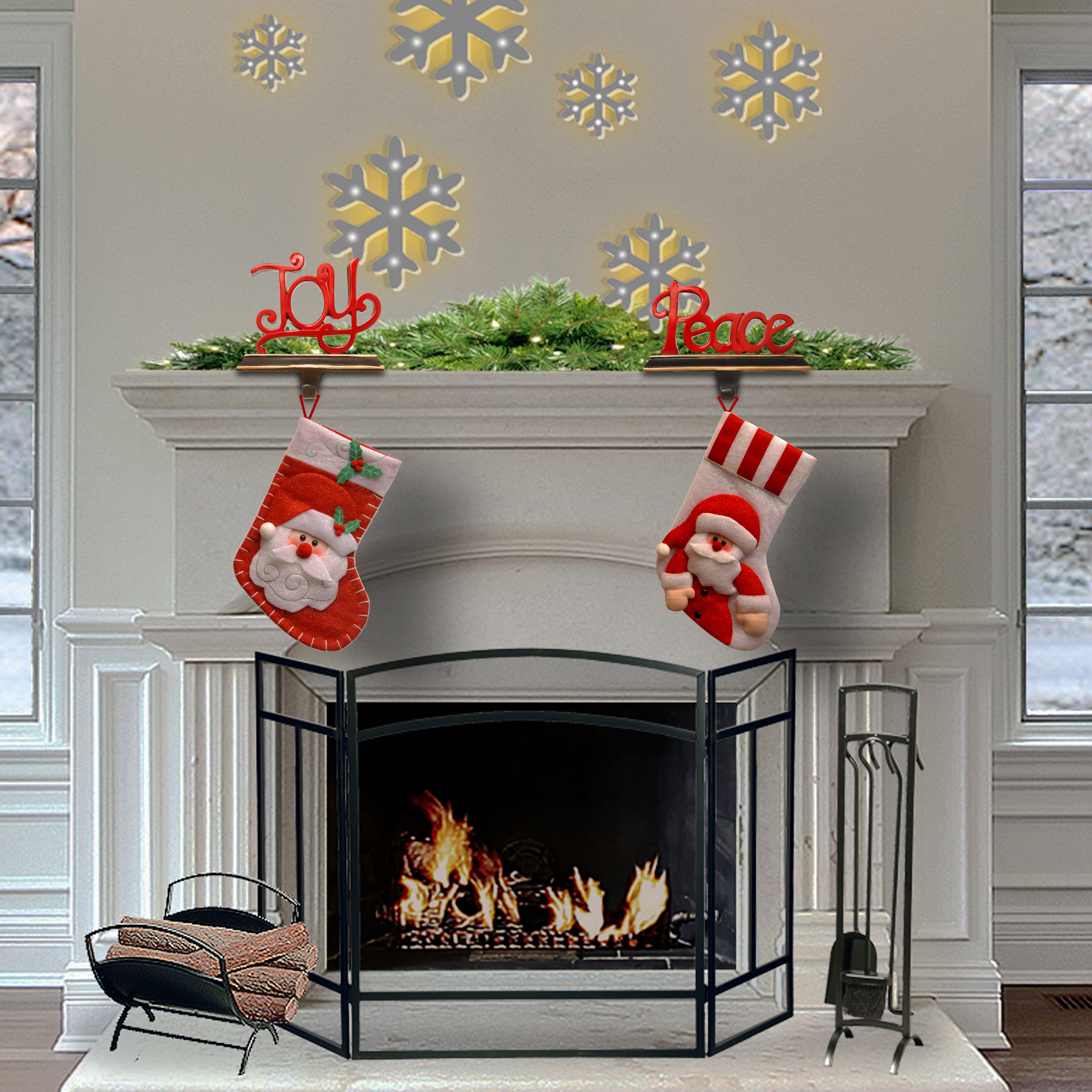 8 Inch Christmas Stocking Holder - Joy Design for Fireplace Mantel, Holiday Decor, and Festive Home Decoration