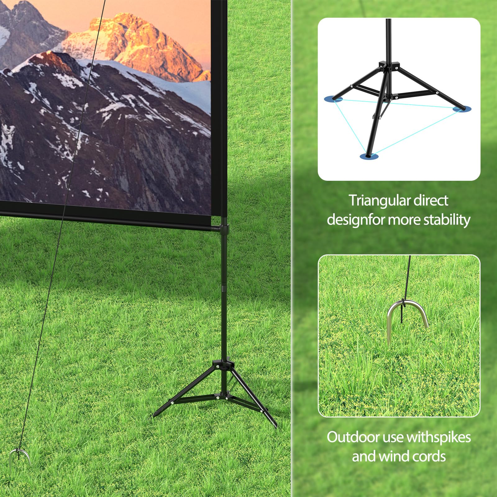 120 Inch 4K HD Portable Projector Screen with Stand - 16:9 Foldable Wrinkle-Free Indoor/Outdoor Movie Screen for Home Theater, Backyard, Camping & Parties - Includes Carry Bag for Easy Transport (Front & Rear Projection, 160° Viewing Angle)