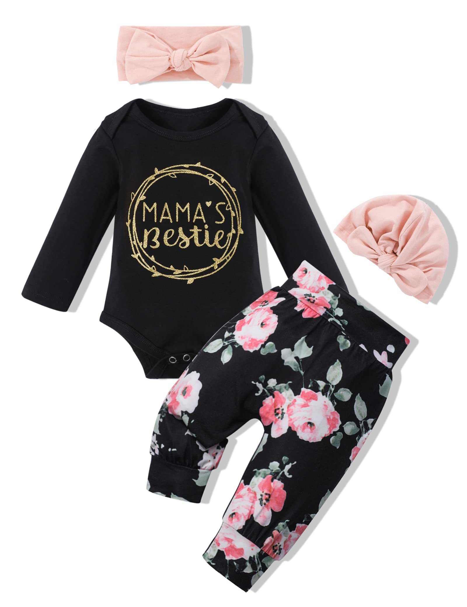 KANGKANG Newborn Baby Girl Clothes Set - Cute Letter Pattern Romper & Floral Pants Outfits for Infant & Premature Baby | Perfect for Photoshoots, Birthday Parties & Daily Wear