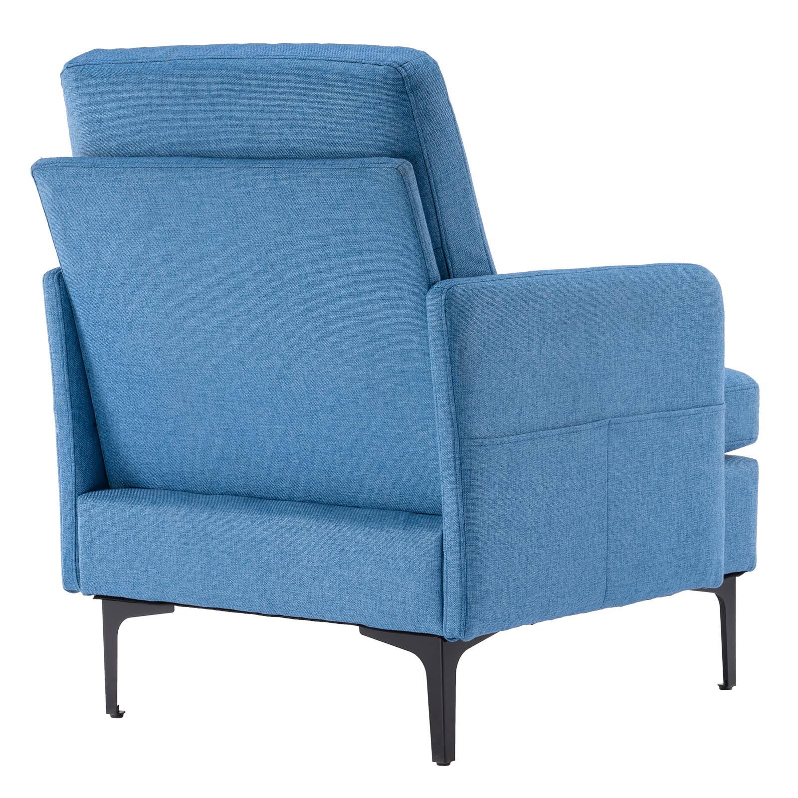 Mid-Century Modern Upholstered Accent Chair - Blue Linen Fabric Single Sofa with Black Metal Legs, Comfortable Armchair for Living Room, Bedroom, Reading Nook & Lounge Areas (Type B)