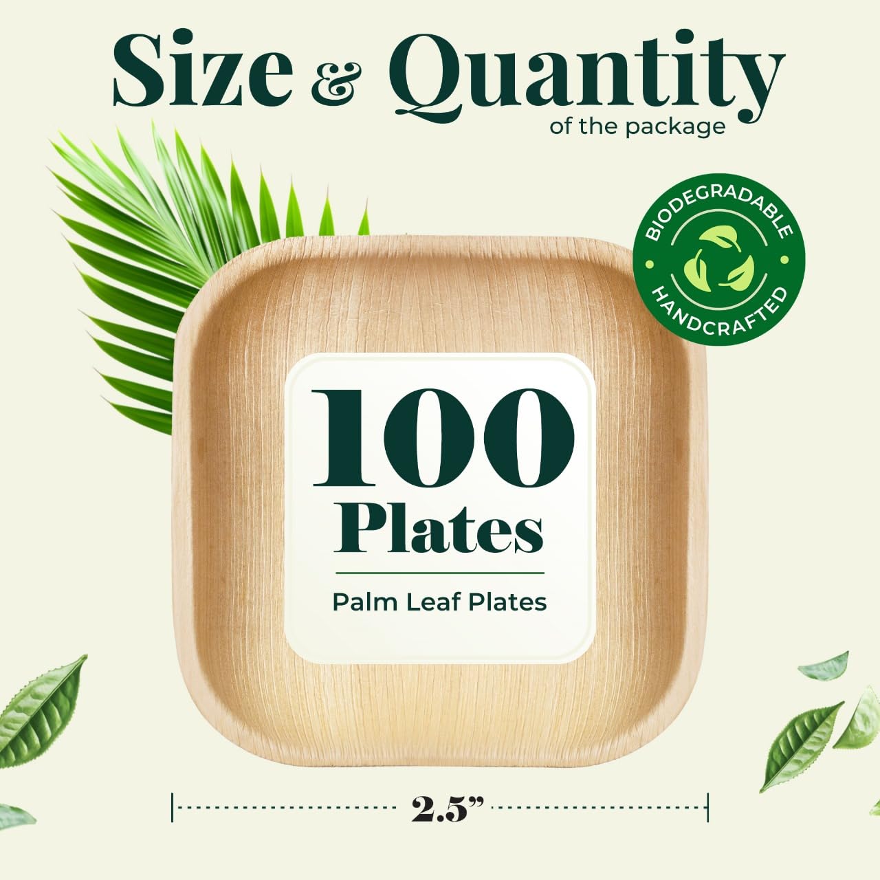 Eco-Friendly 2.5 Inch Square Palm Leaf Sushi Plates - 100 Pack Biodegradable Disposable Party Dishes | Elegant Bamboo Alternative to Plastic/Wood Plates | Perfect for Sushi Parties, Picnics & Sustainable Events