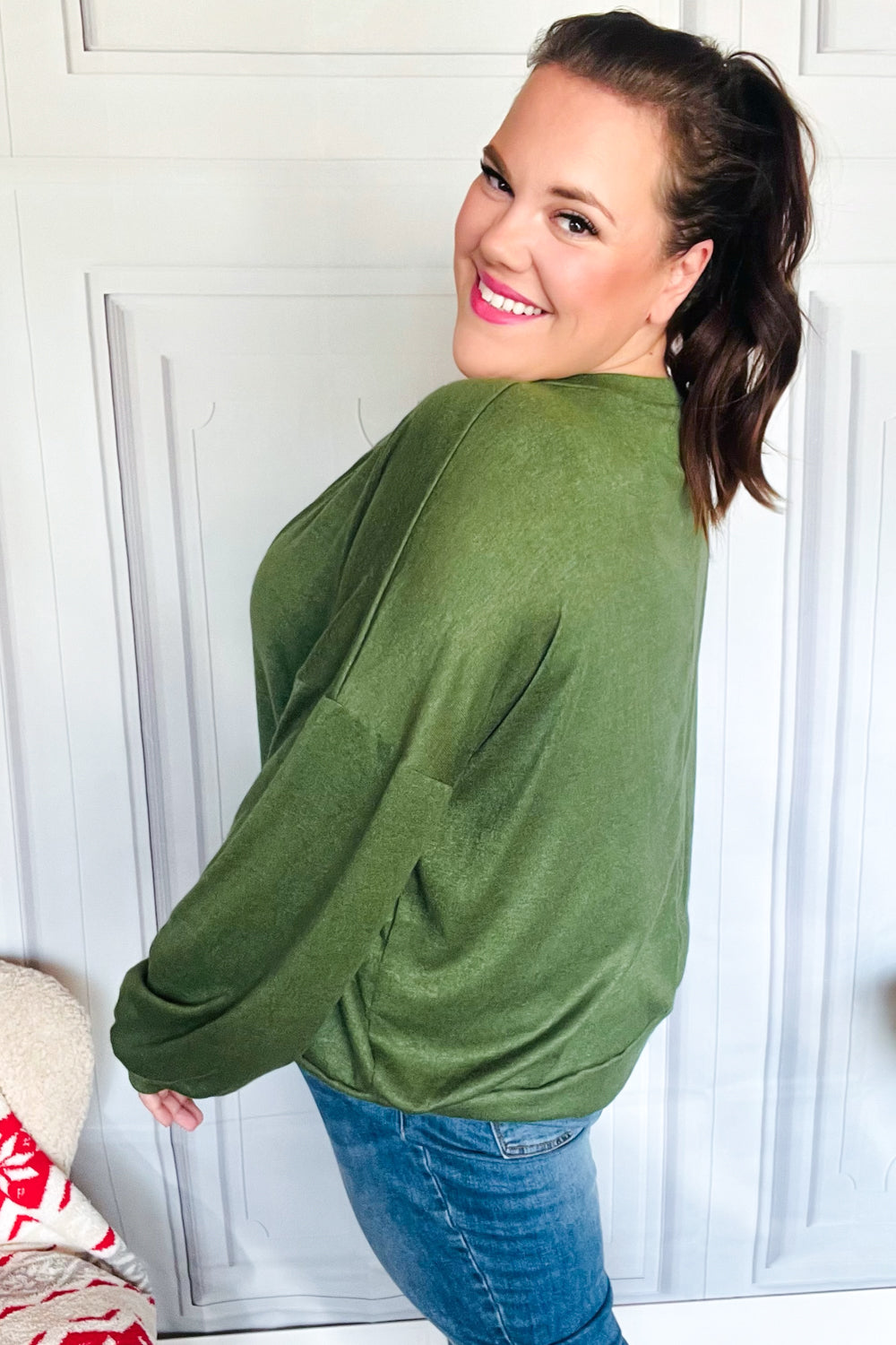 Festive Be Merry Forest Green Nutcracker Sequin Hacci Sweater Top for Christmas Party & Holiday Gatherings