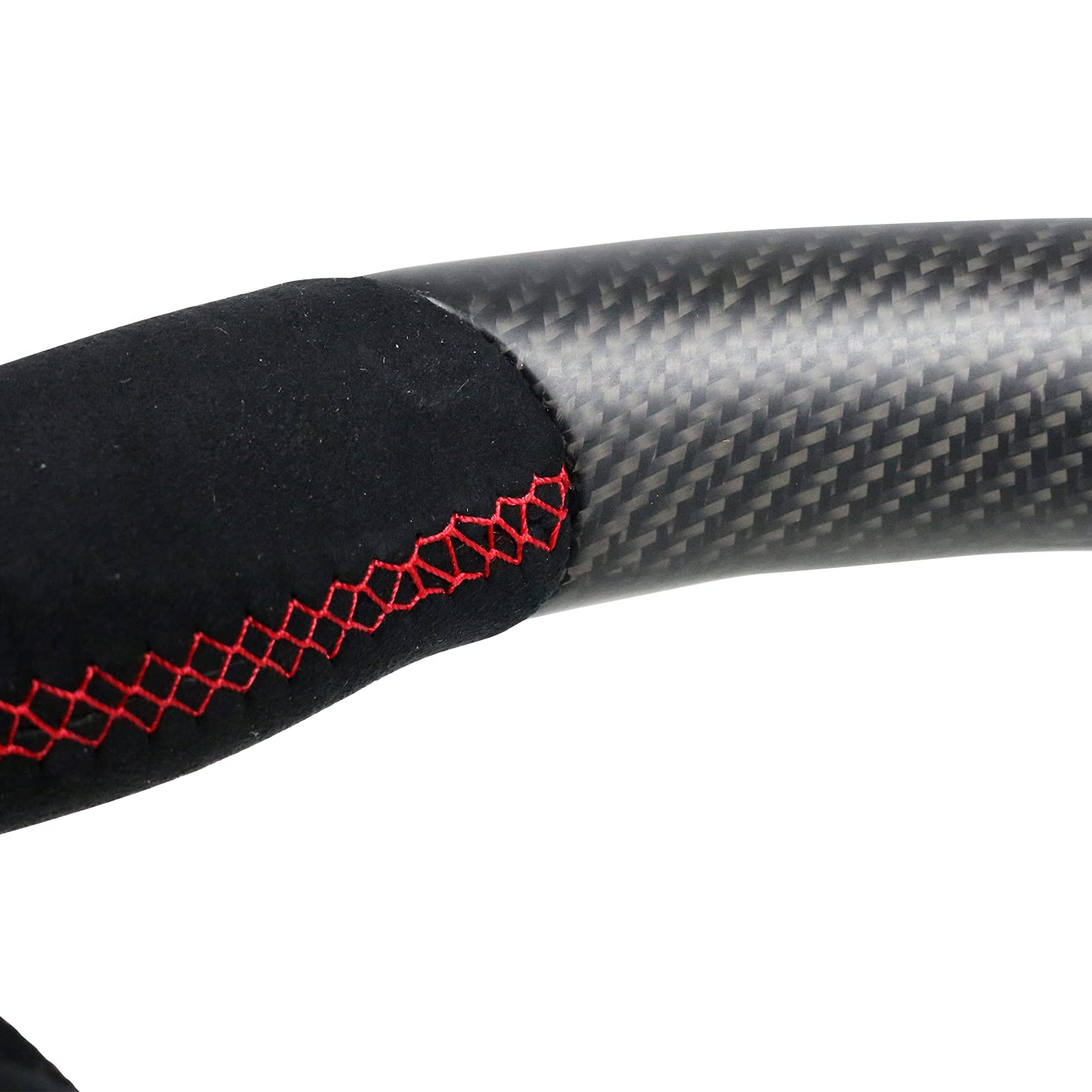 FREEMOTOR802 Matte Carbon Fiber & Synthetic Suede Steering Wheel with Red Stitching - Compatible with 2012-2015 Chevrolet Camaro - Upgrade Your Ride with Premium Brushed Kit for Sporty Look & Enhanced Grip