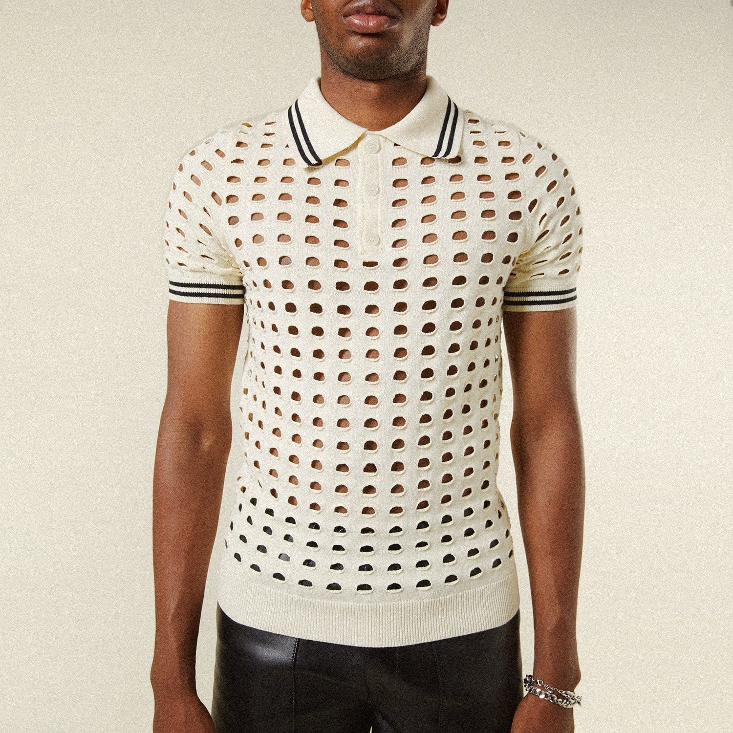 Breathable Open Mesh Knitted Polo T-Shirt for Men - Comfortable & Stylish Casual Wear for Outdoor Activities & Summer
