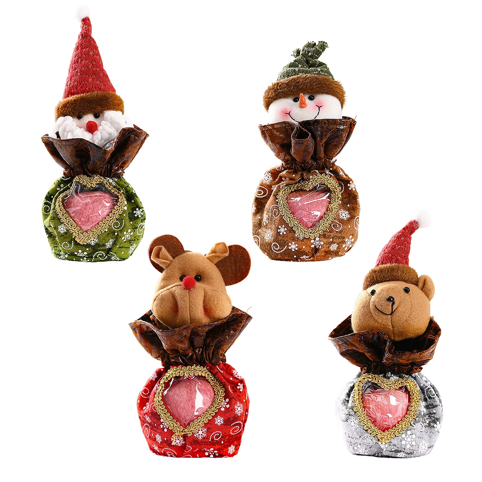 RESOYE 4Pcs Christmas Candy Bags with Drawstring - Holiday Gift Treat Bags for Dolls, Apples & Party Favors - Perfect for Christmas, Birthday & Wedding Celebrations