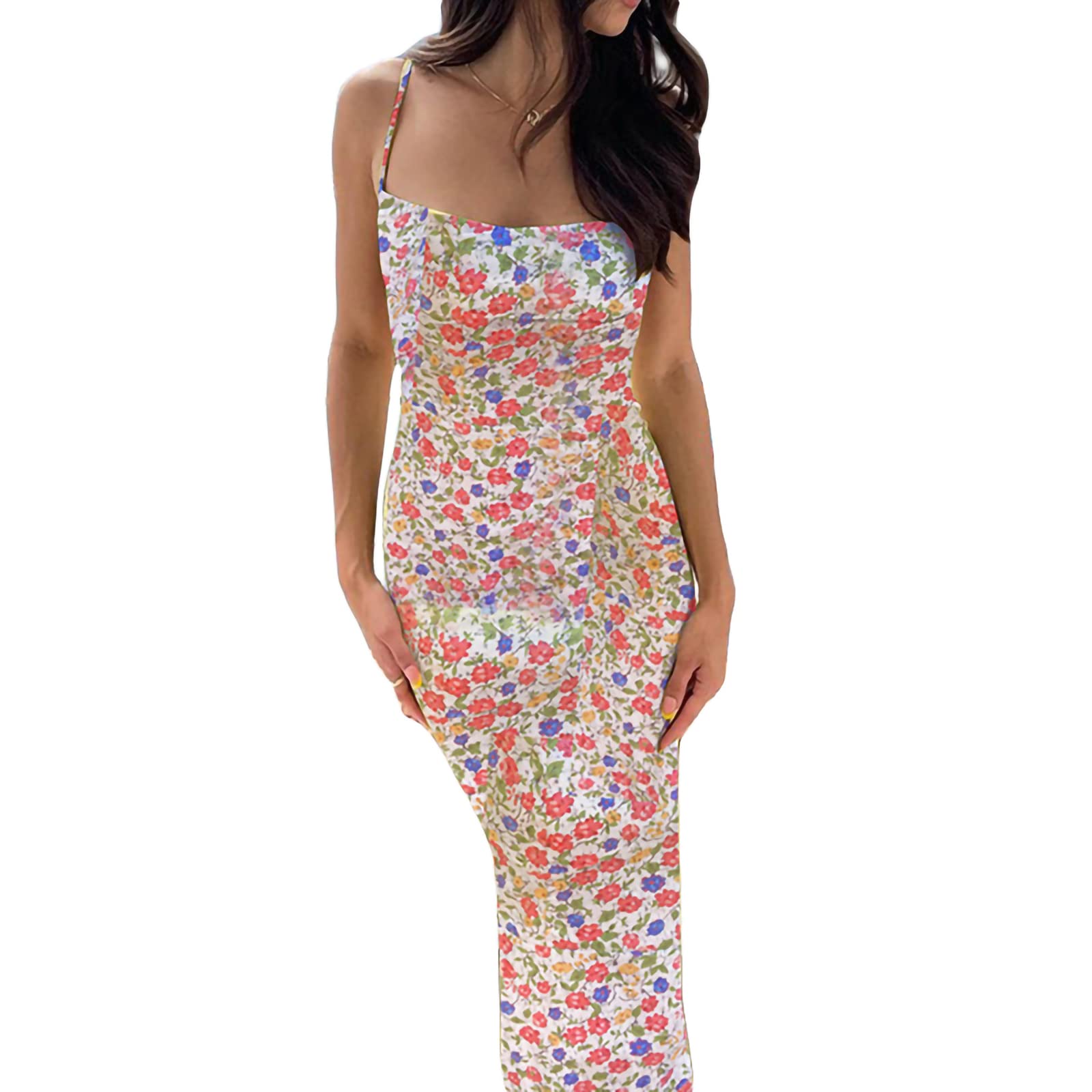 KMBANGI Women's Sexy Floral Backless Maxi Dress - Sleeveless Cutout Bodycon Cocktail Dress with Spaghetti Straps | Perfect for Parties, Weddings & Summer Vacations