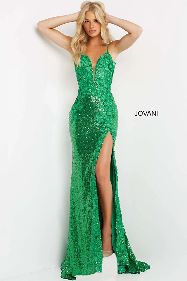 Anastella Deep V-Neck Floral Evening Gown - Jovani 1012 | Elegant Formal Dress for Prom, Wedding Guest & Special Occasions