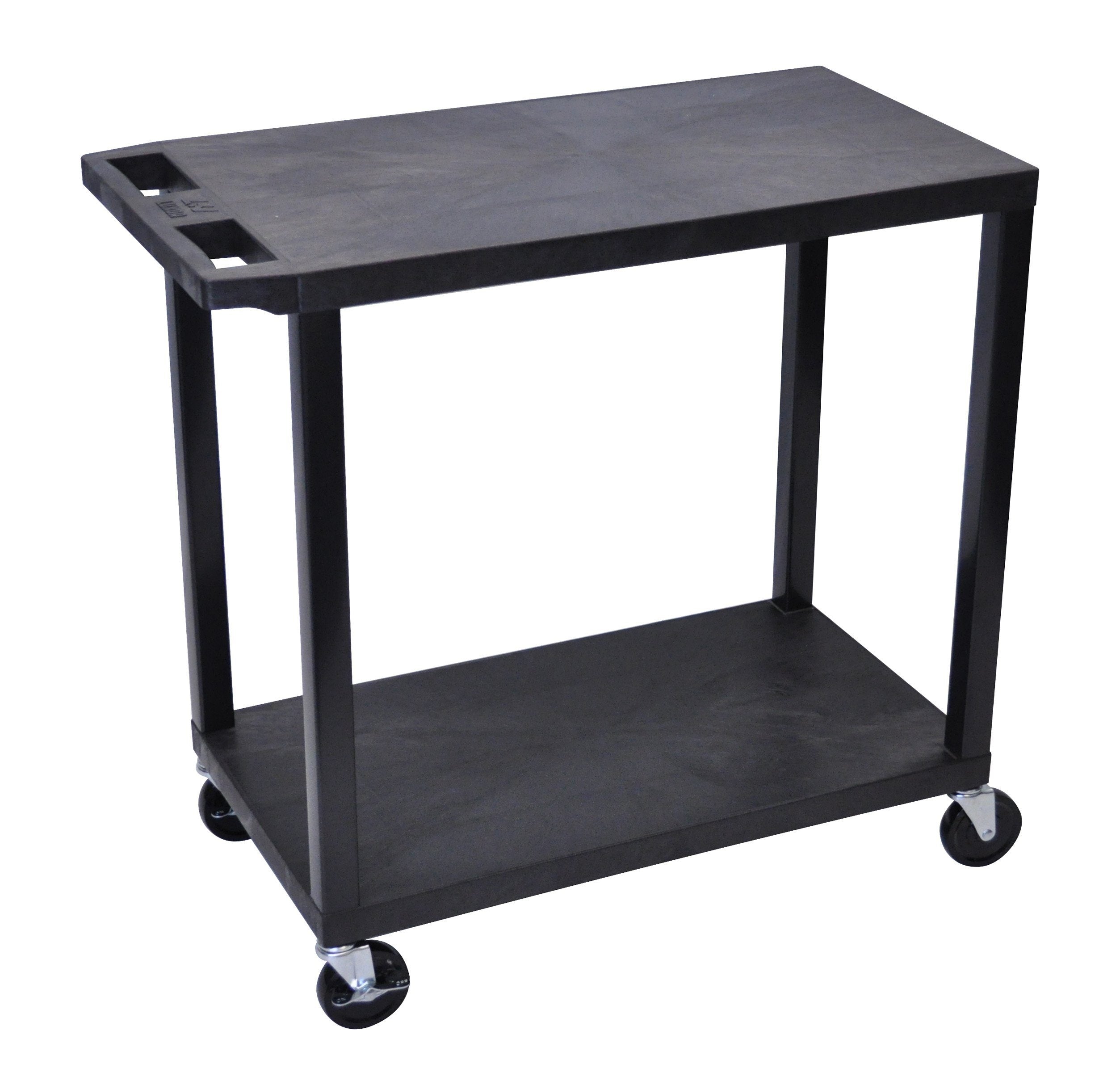 Luxor Black EC22 B 18x32 Utility Cart with 2 Flat Shelves - Perfect for Kitchen, Office, or Garage Storage and Organization