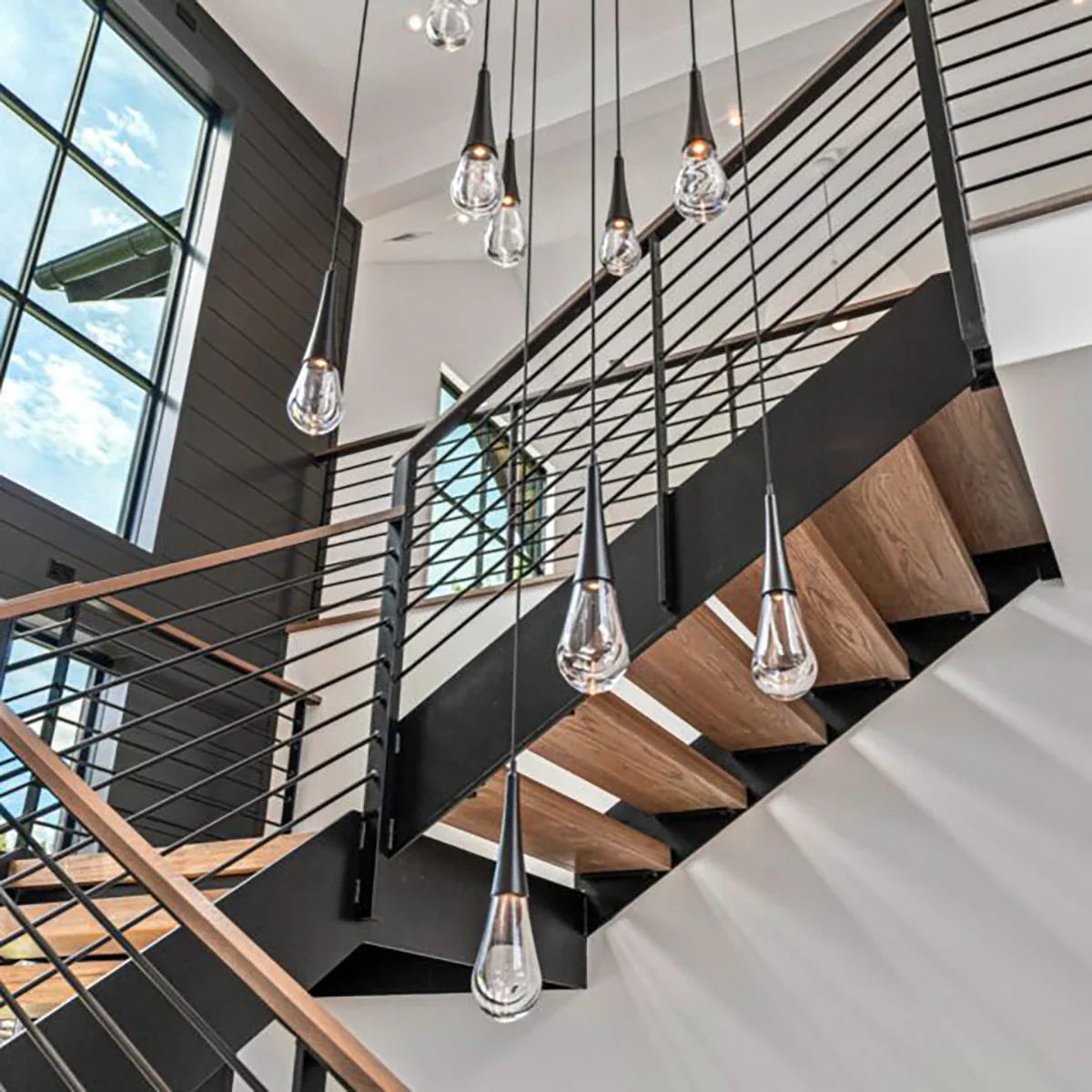 Modern Square LED Chandelier with Water Drop Crystals - Elegant Ceiling Light Fixture for Dining Room, Living Room, Bedroom or Entryway