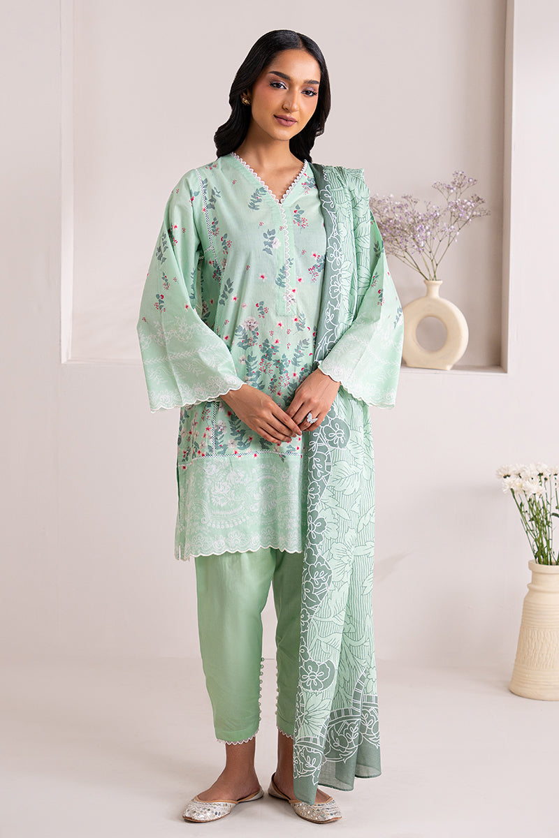 Mint Grace 3 Piece Printed Lawn Suit for Women - Floral Design Summer Outfit - Perfect for Parties, Weddings & Casual Wear