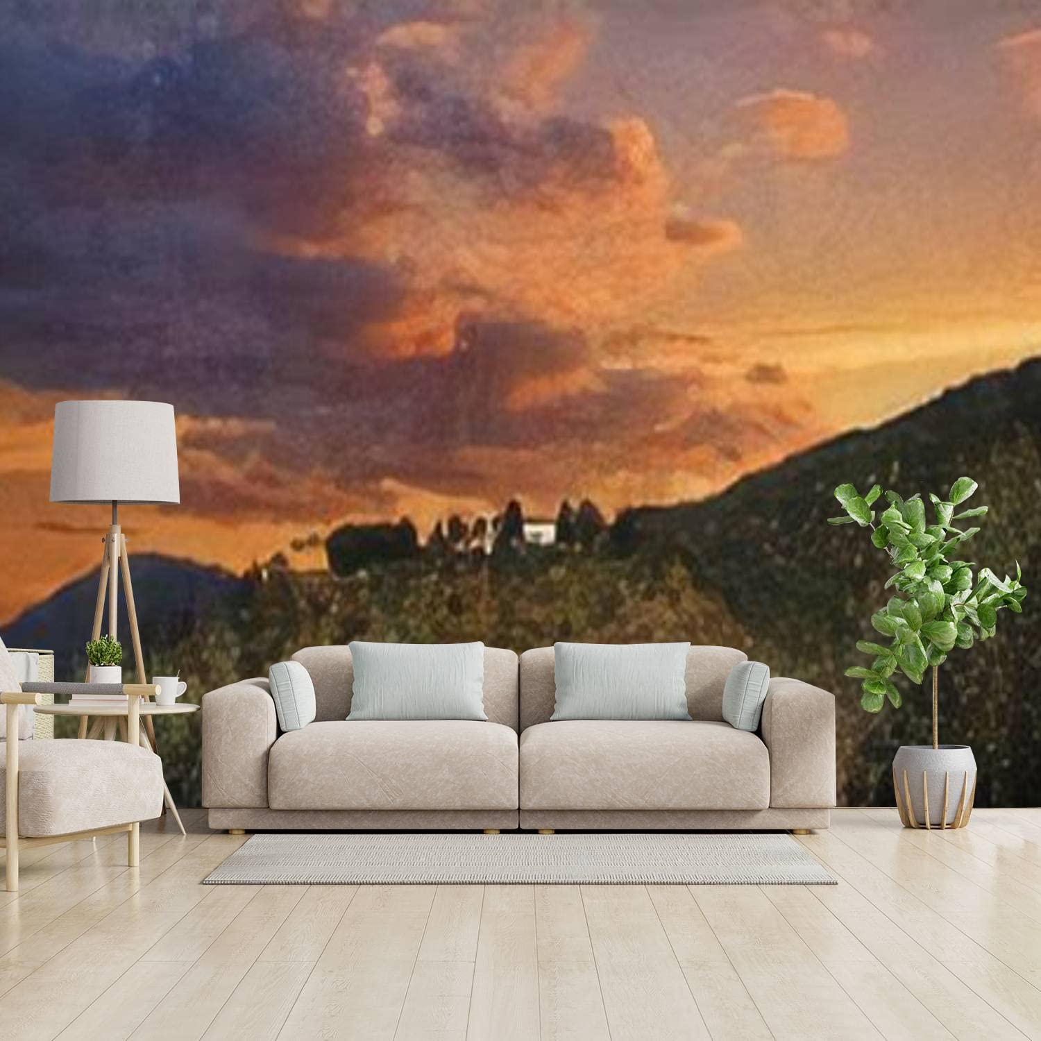 3D Removable Peel and Stick Wallpaper - Tuscany Hills Sunset Sky Brush Ink Oil Wall Mural for Living Room Bedroom Decor | Easy DIY Home Wall Stickers for Modern Interior Design