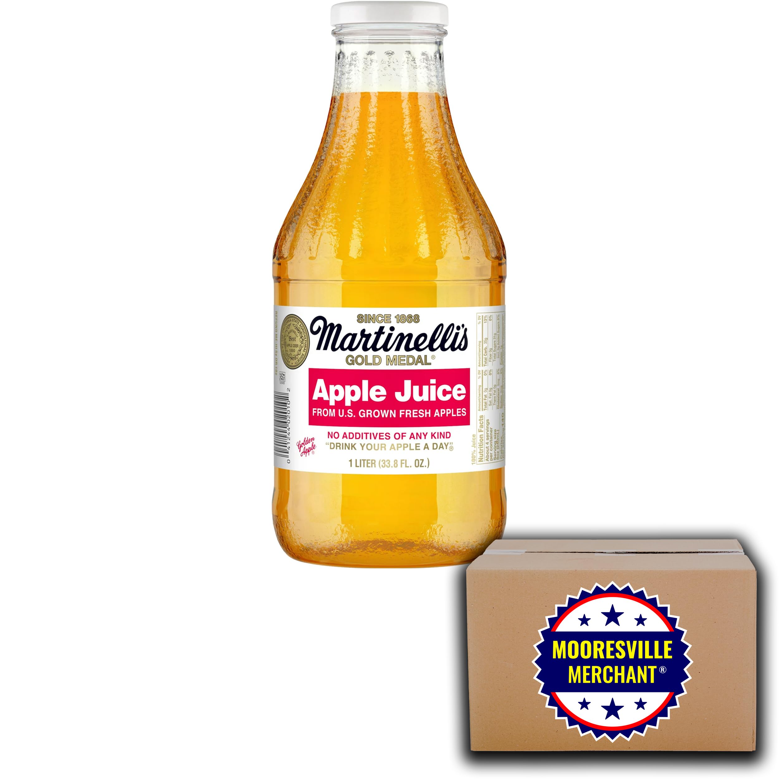 Martinelli's Gold Medal 100% Pure Apple Juice - 1 Liter (2 Glass Bottles) - Premium Natural Beverage for Kids & Adults - Perfect for Parties, Gifts & Healthy Snacking
