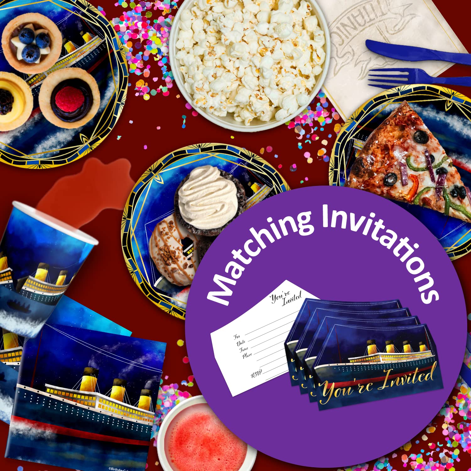 Titanic Themed Birthday Party Supplies Set - 16-Piece Tableware Kit with Plates, Napkins & Cups - Perfect for Kids' Birthday, Movie Night & Themed Events