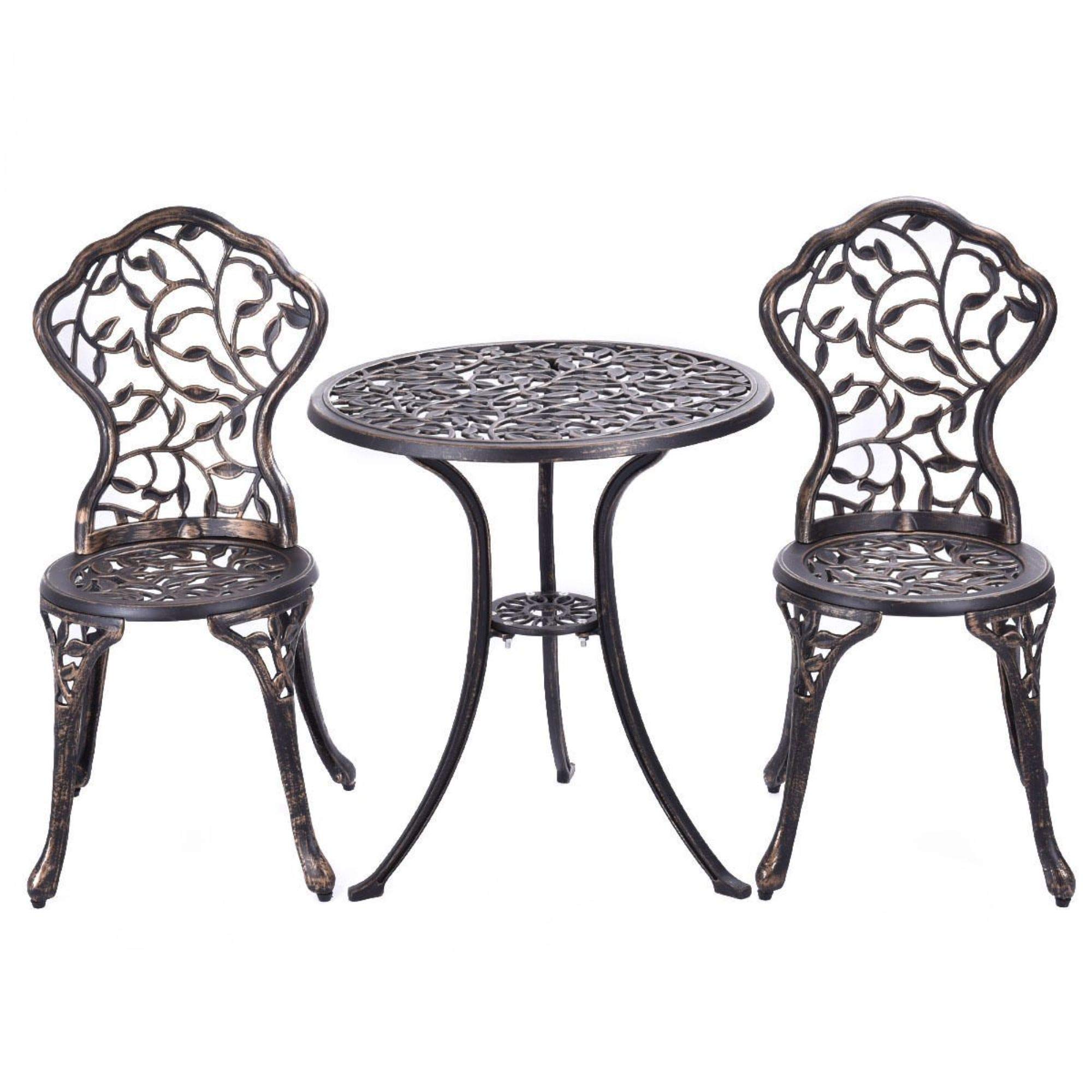 Hi-Line Gifts 3-Piece Brown Contemporary Floral Bistro Set - 24.75 Inch Height Outdoor Patio Dining Table & Chairs for Garden, Balcony or Small Space