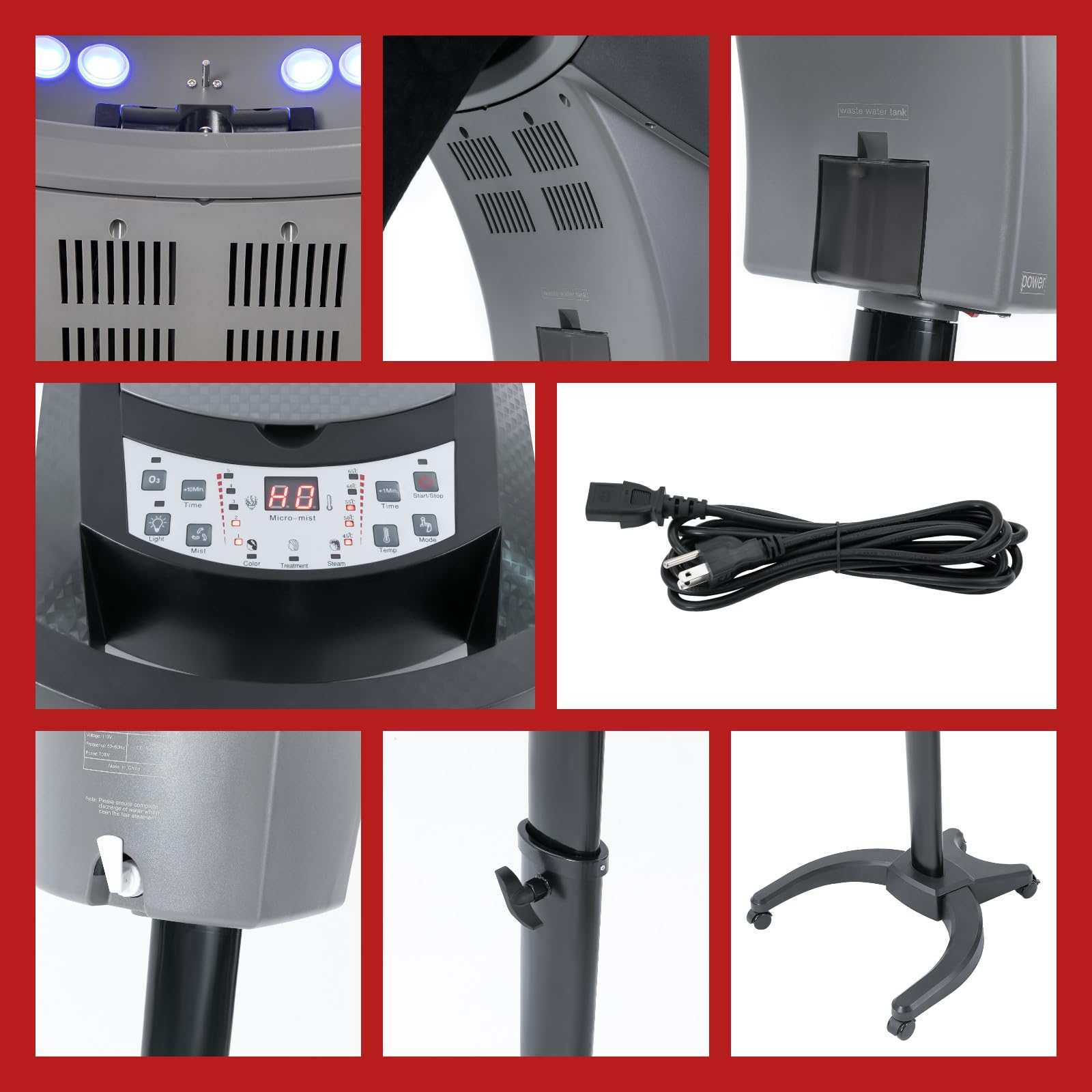 Professional 700W Hair Steamer with Adjustable Height - Salon-Grade Ozone Hair Care Machine for Deep Conditioning & Oil Treatment - 5 Temperature Levels & 5 Mist Output Settings with Timer - 4-Wheeled Mobile Hair Dye Processor (Black) - Perfect for Salon Treatments, Home Hair Care, and Professional Styling