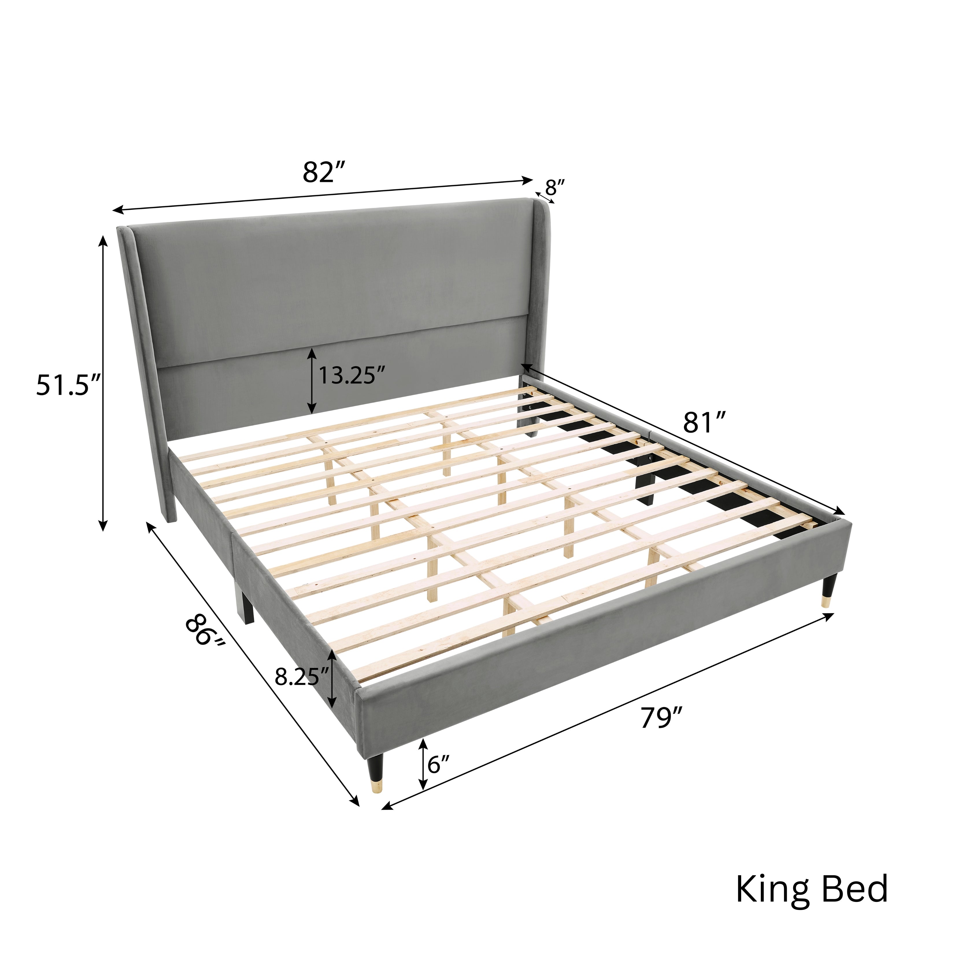 Roundhill Furniture Arles 3-Piece Upholstered Bedroom Set - Wingback Platform Bed with 2 Nightstands for Master Bedroom, Guest Room & Apartment Decor