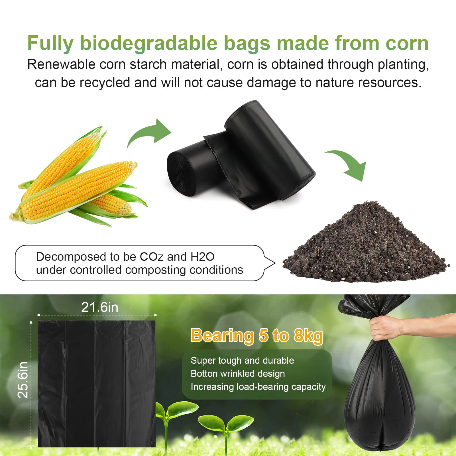 Eco-Friendly Portable Toilet Bags for Camping & Outdoor Adventures - 40 Pack Compostable Biodegradable Toilet Liners, 8 Gallon Thickened Bucket Liners for RV, Boating, Hiking & Emergency Preparedness - Plastic-Free Waste Solution for Sustainable Travel