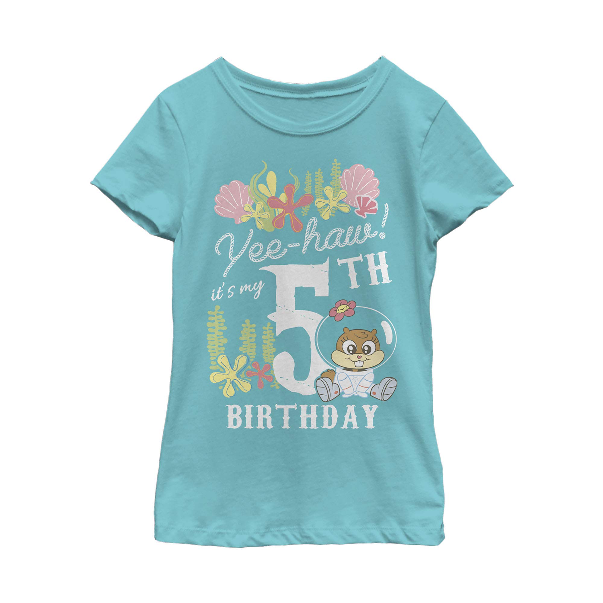 SpongeBob SquarePants Sandy Birthday Short Sleeve T-Shirt for Girls | Fifth Sun | Fun Birthday Party Outfit