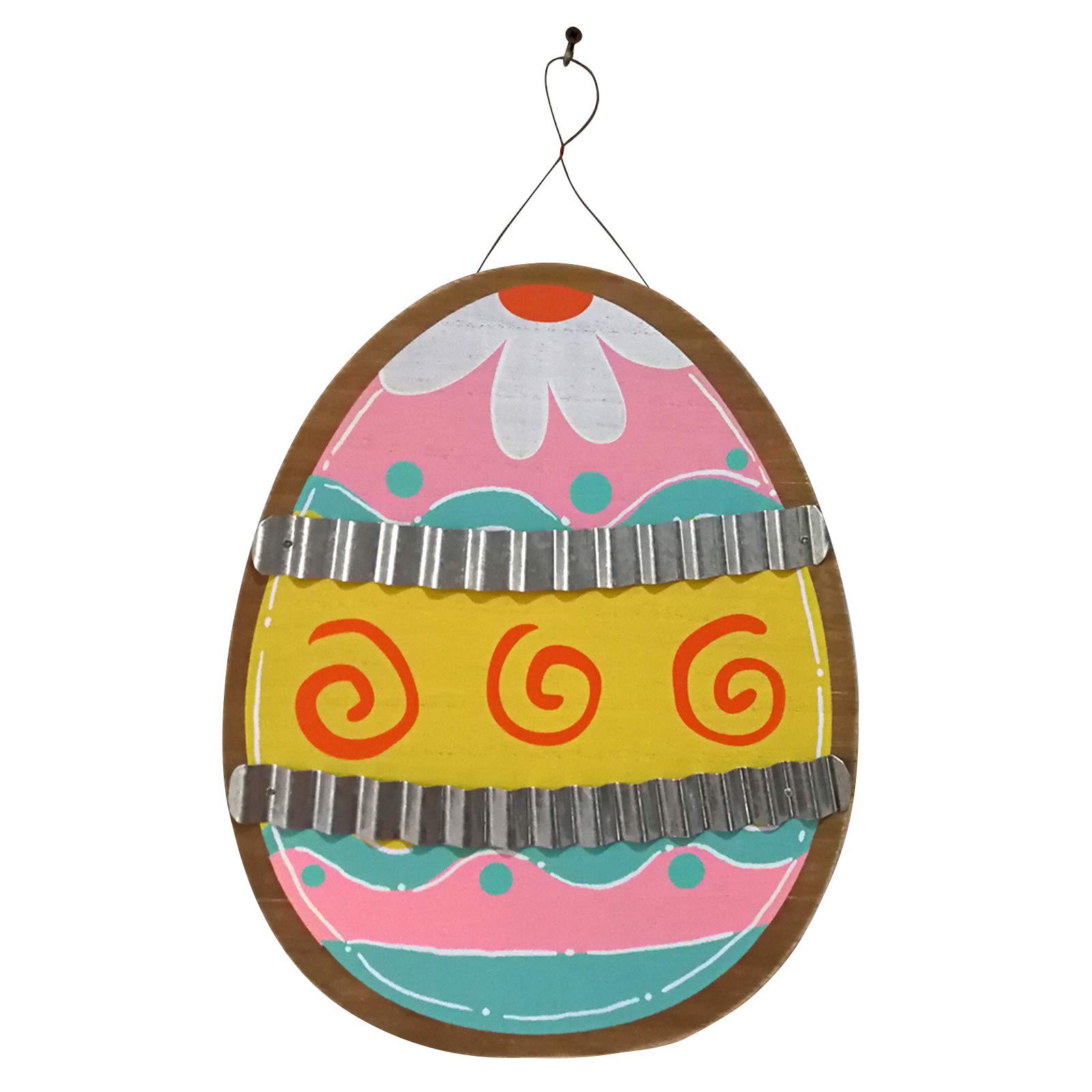 Handmade Wooden Easter Eggs Decorations with Rustic Galvanized Metal Hanging Board - Perfect for Easter Tree, Spring Home Decor, and Holiday Gift Giving