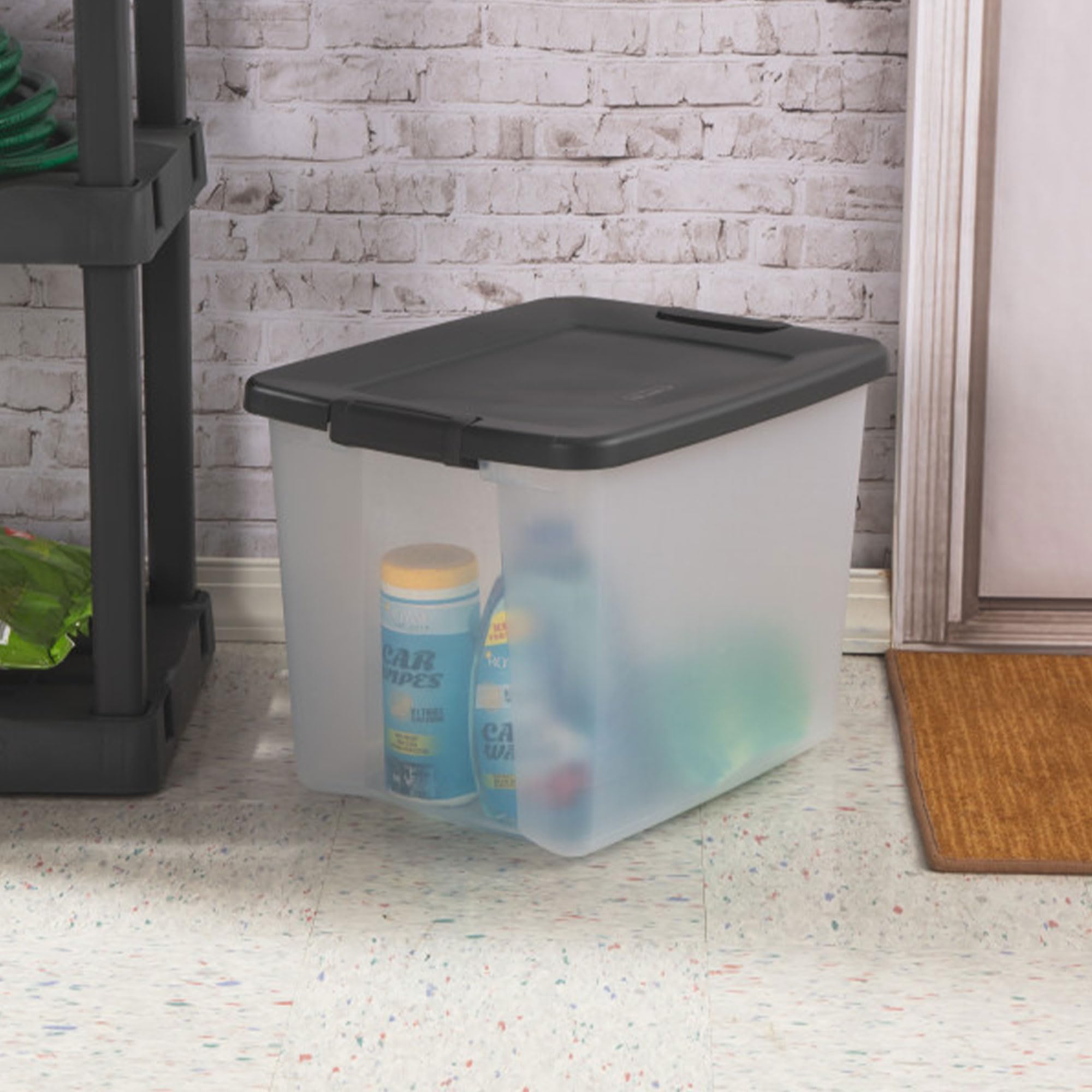 Sterilite 18-Pack 50 Qt Clear Plastic Storage Bins with Lids - Stackable Shelf Totes & Organizer Containers for Home, Office, Garage, and Closet Organization