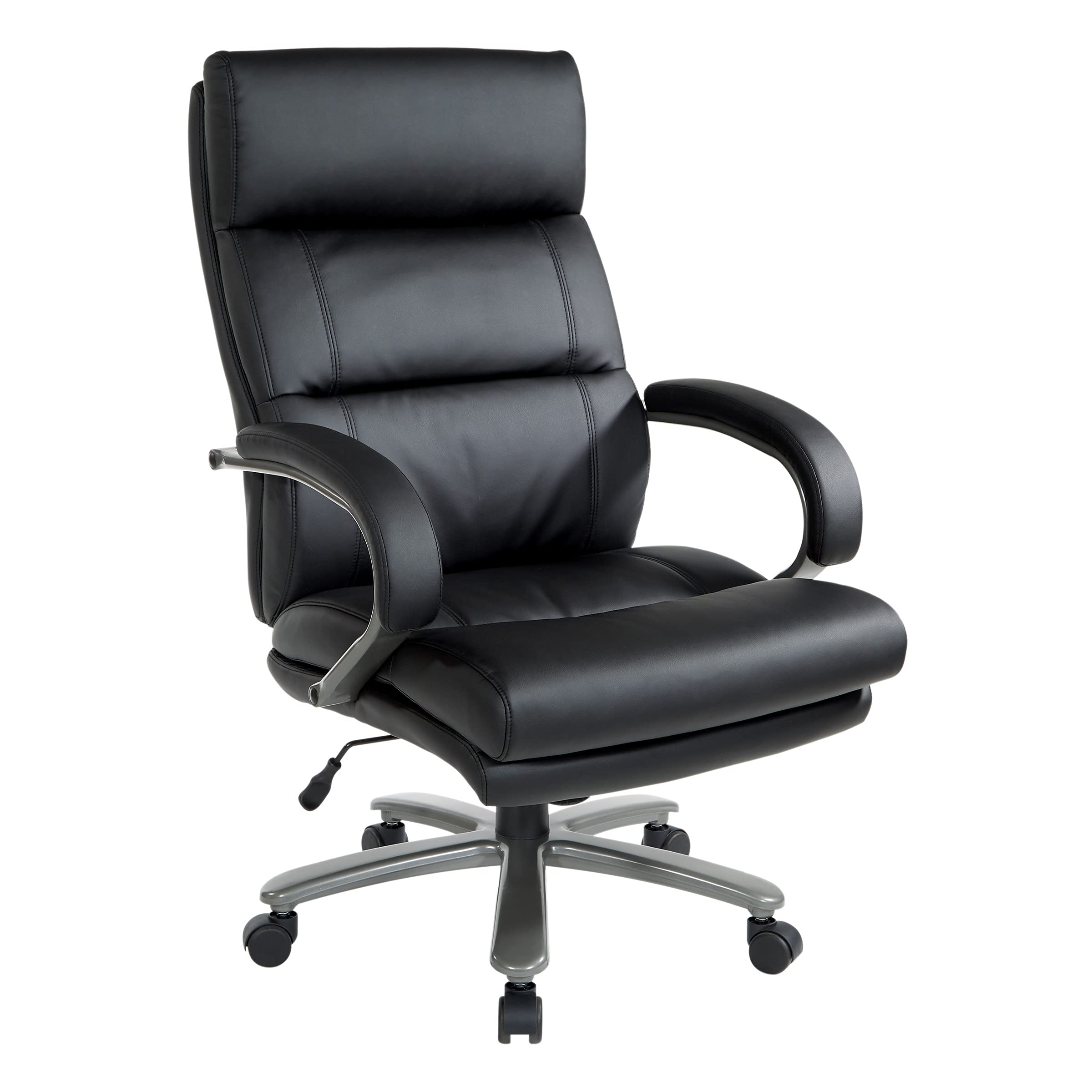 Office Star ECH Series Big and Tall Executive Chair - Bonded Leather High Back with Lumbar Support, Padded Loop Arms & Titanium Base (Black) - Perfect for Home Office, Conference Rooms & Corporate Workspaces