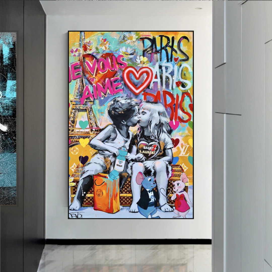 Banksy I Love You Paris Wall Art - Expressive Masterpiece Canvas Print for Home & Office Decor | Urban Street Art Gift for Art Lovers