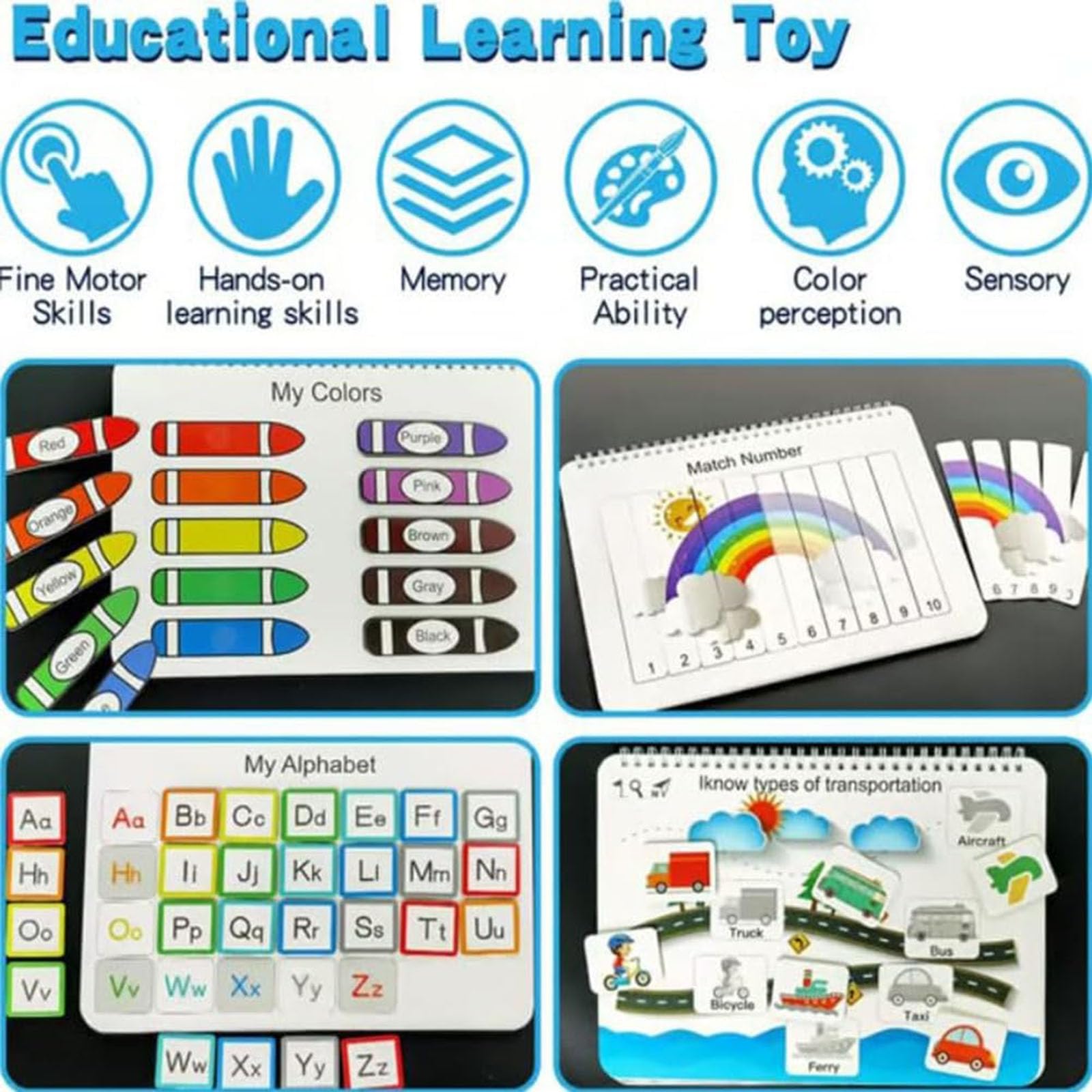 Divineraft My Preschool Busy Book - Toddler Learning Activities with Reusable Stickers, ABCs, Numbers & Shapes - Montessori Educational Toy for Travel, Home & Classroom (1PC)
