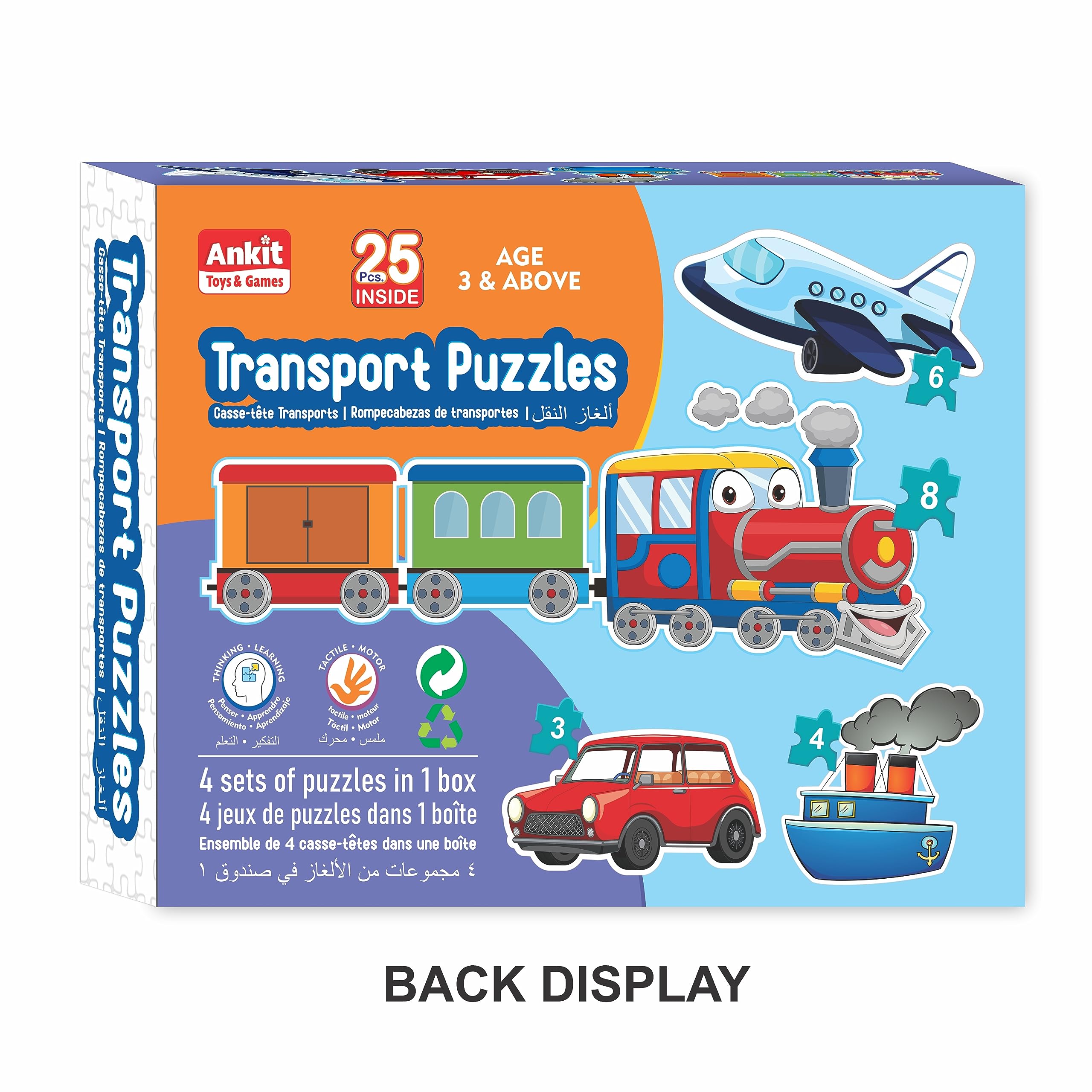 Ankit Toys & Games 25-Piece Kids Jigsaw Puzzle Set - 4 Colorful Vehicle Puzzles (Train, Plane, Boat, Car) for Early Learning & Fun | Perfect for Ages 3+ | Great for Preschool Education, Birthday Gifts & Family Game Night